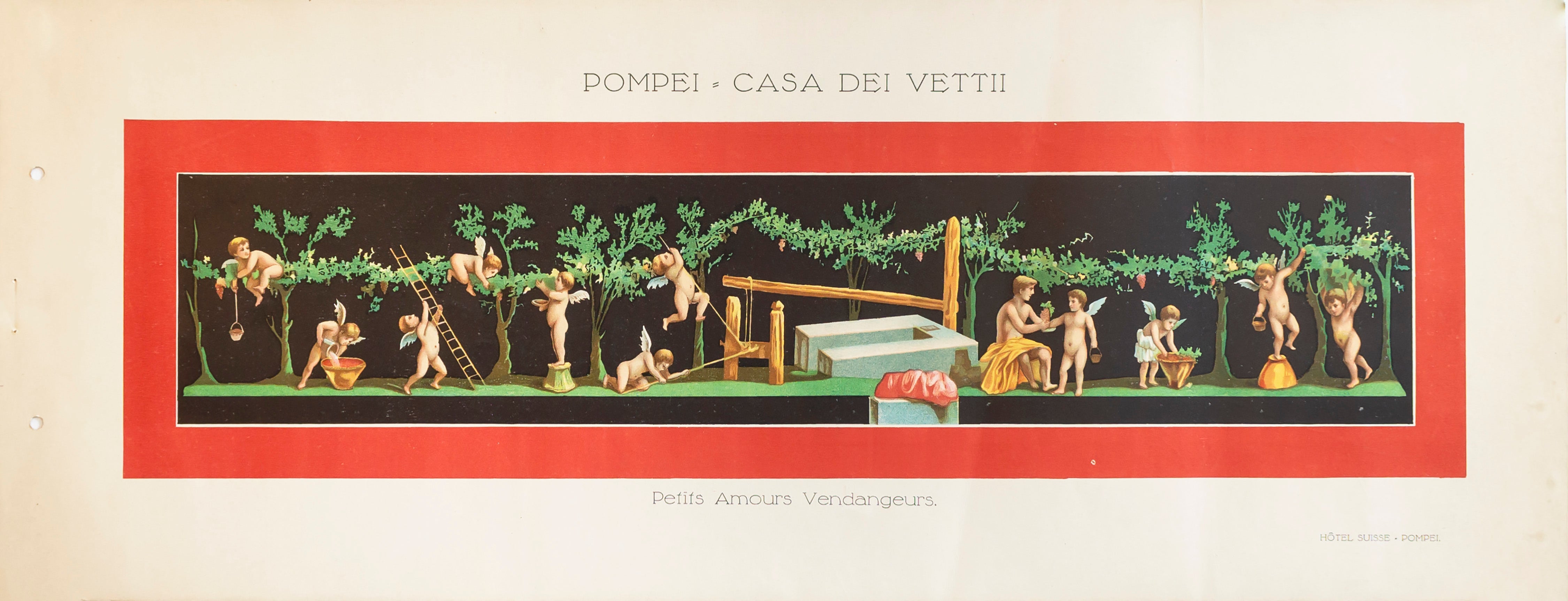 1900 Antique Italian Label - Pompei, Casa Dei Vettii, Petits Amours Vendangeurs (Cherubs at Play) - Vintage Collectible for Home Decor & Historical Display