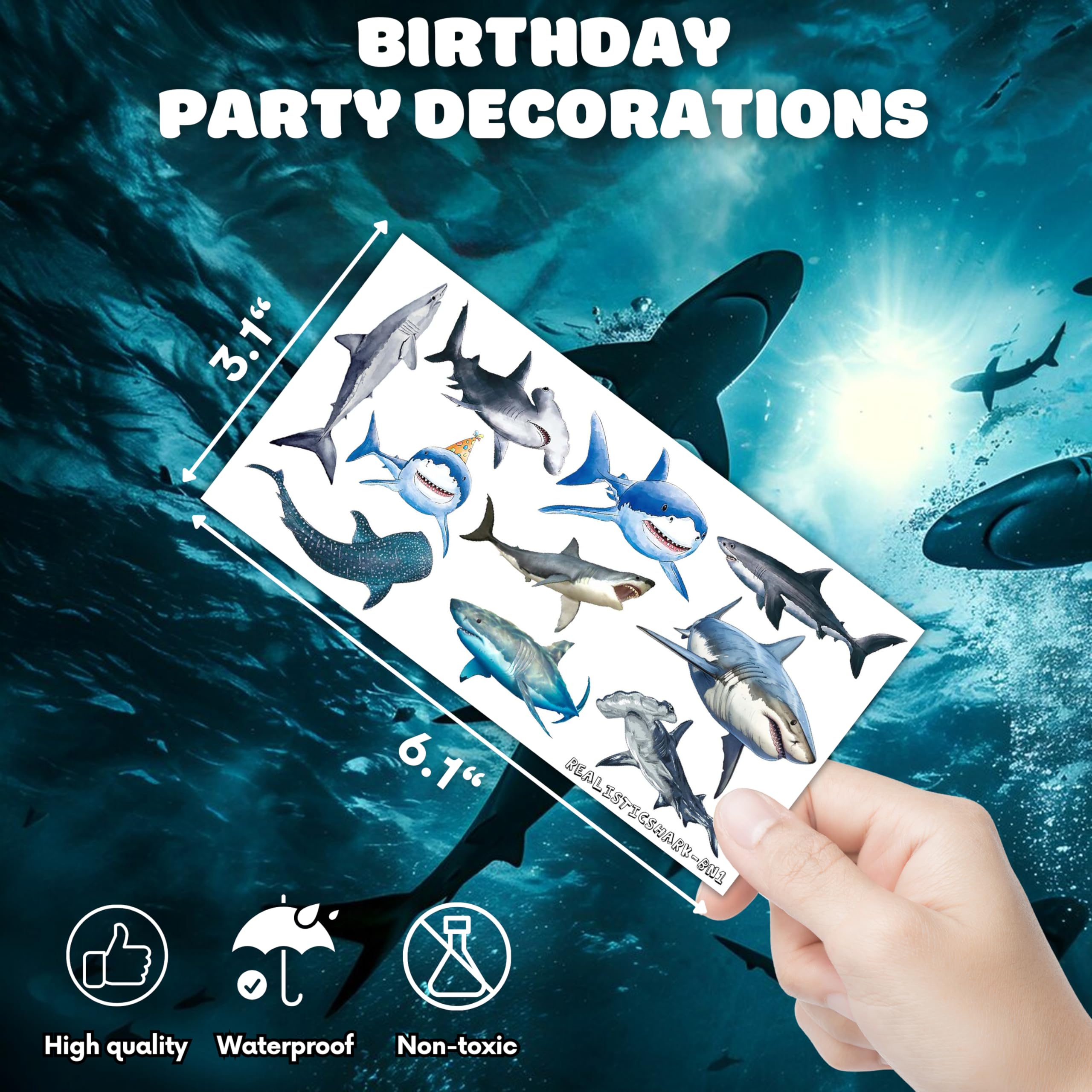 Shark Temporary Tattoos 118pcs - Kids & Adults for Parties, Rewards & Decor