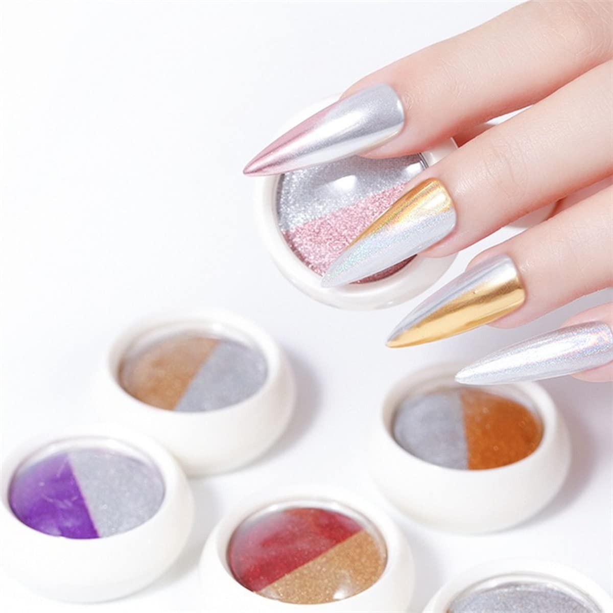 6 Jars Holographic Laser Nail Powder Set - Solid Chrome Nail Art Pigment for Gel & Acrylic Nails - Perfect for Salon, DIY Manicure & Nail Art Designs
