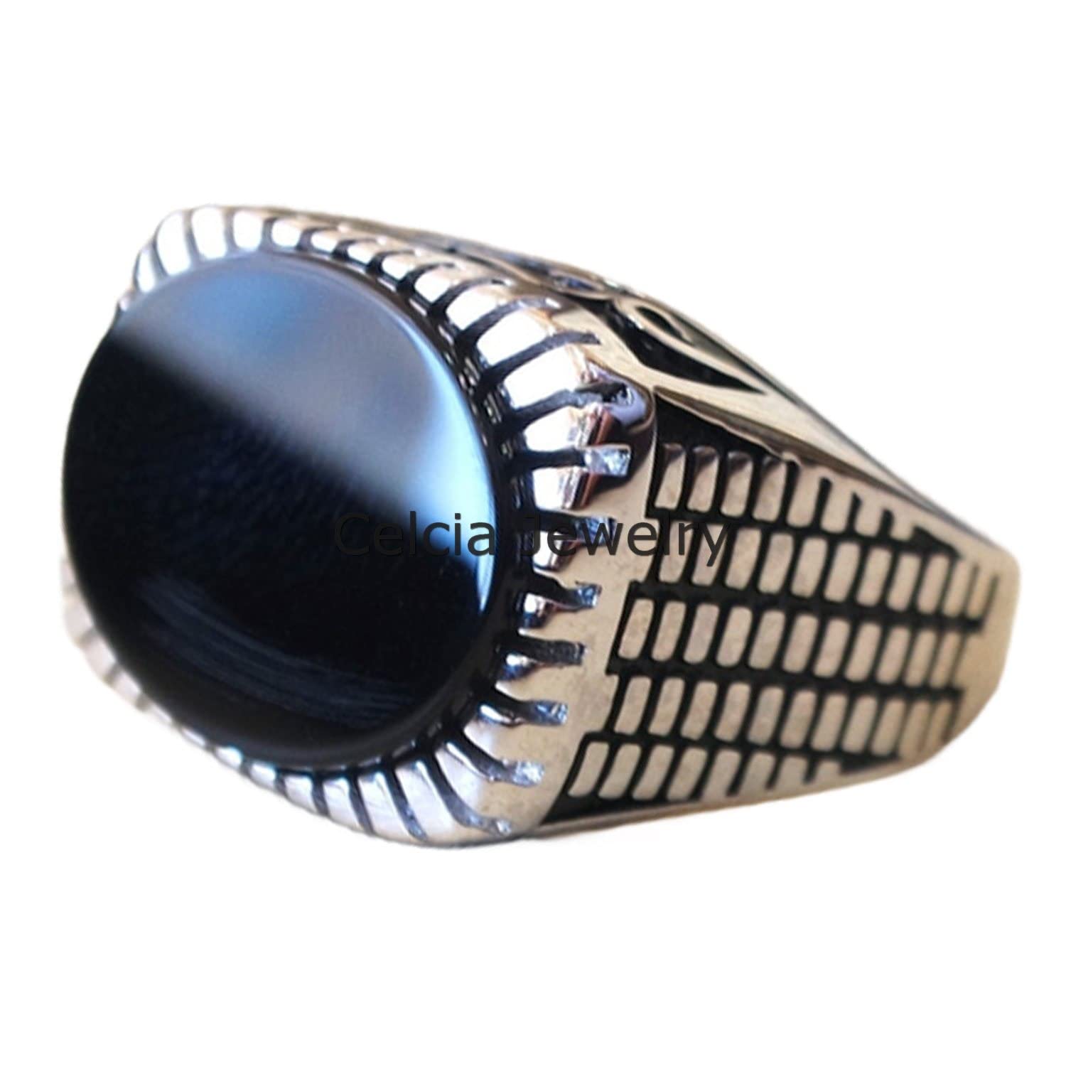 Natural Black Onyx Oval Flat Gemstone Men's Signet Ring - 925 Sterling Silver Statement Ring for Boyfriend, Engagement & Wedding Gifts - Elegant Jewelry for Special Occasions, Date Nights & Formal Events