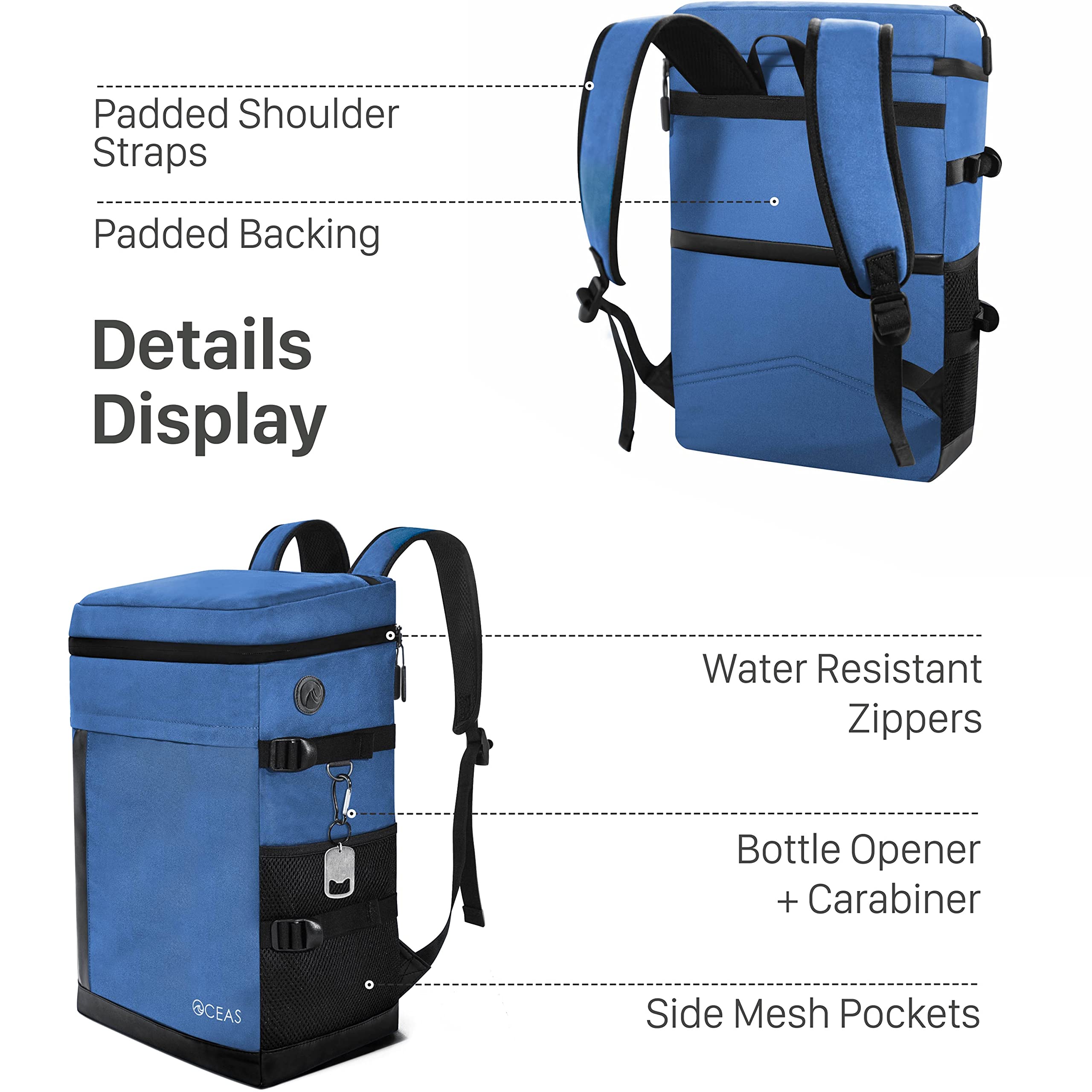 Oceas Insulated Waterproof Cooler Backpack - 40 Can Soft Backpack Cooler with Leak Proof Design - Keeps Lunch, Beer & Ice Cold for 16 Hours - Travel Backpack Cooler for Men & Women - Perfect for Camping, Beach Trips, Picnics & Outdoor Adventures