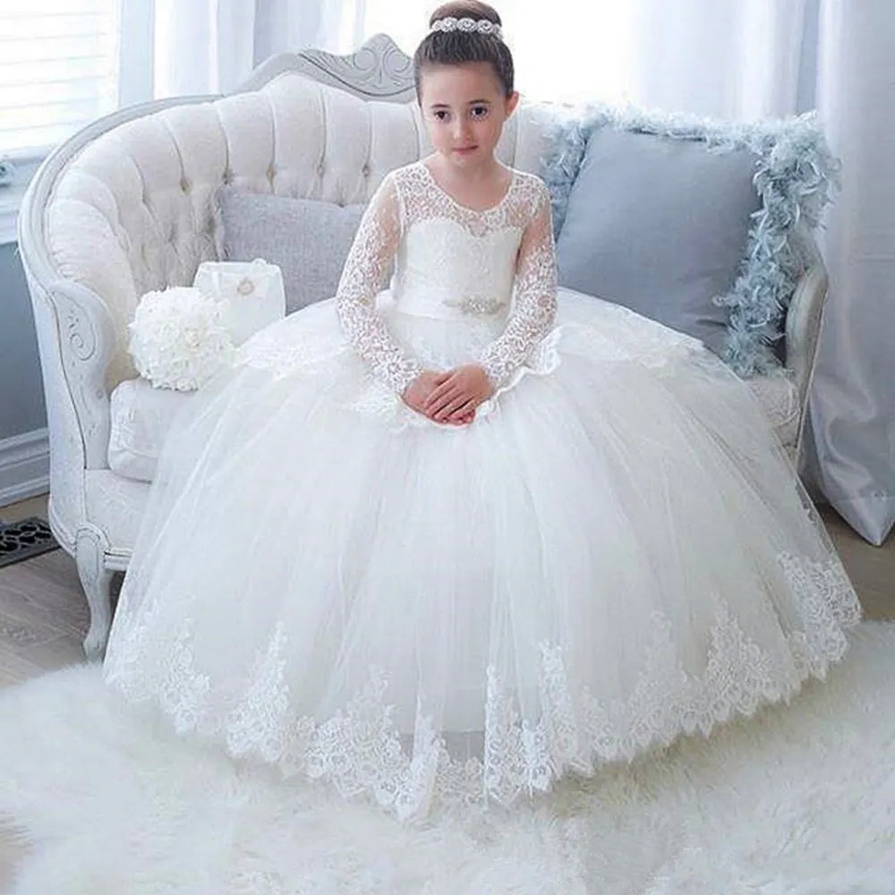 Puffy Little Girls Pageant Flower Girl First Communion Dress - Elegant Lace Princess Gown for Weddings, Baptisms & Special Occasions