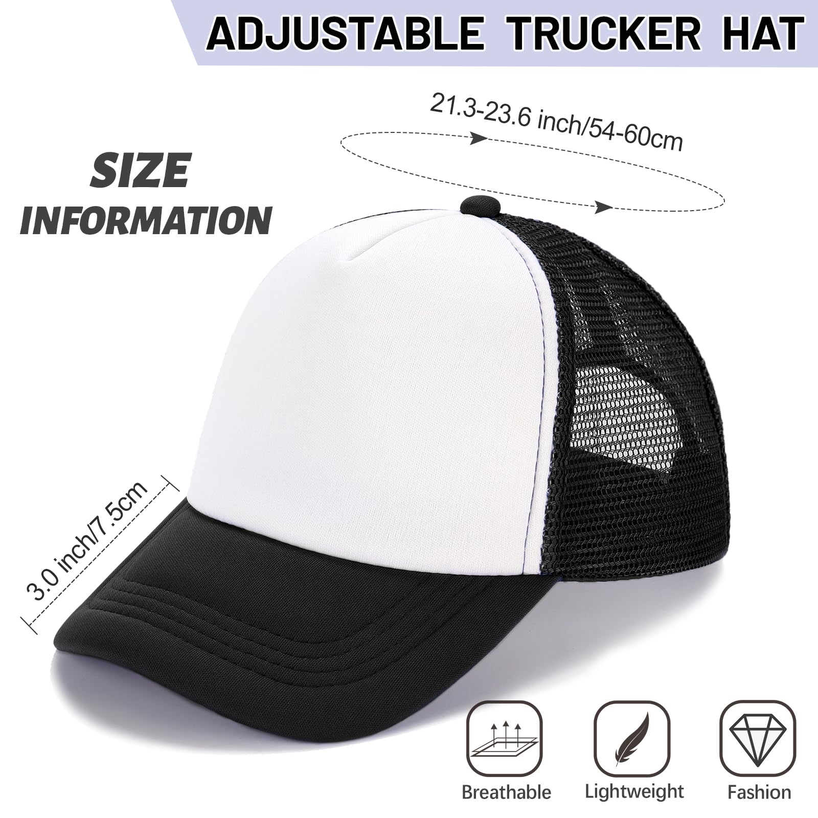 Ultrafun 10 Pack Blank Trucker Hats - Bulk Sublimation Mesh Baseball Caps Adjustable for Men & Women - Perfect for Sports, Outdoor Activities & Custom Printing