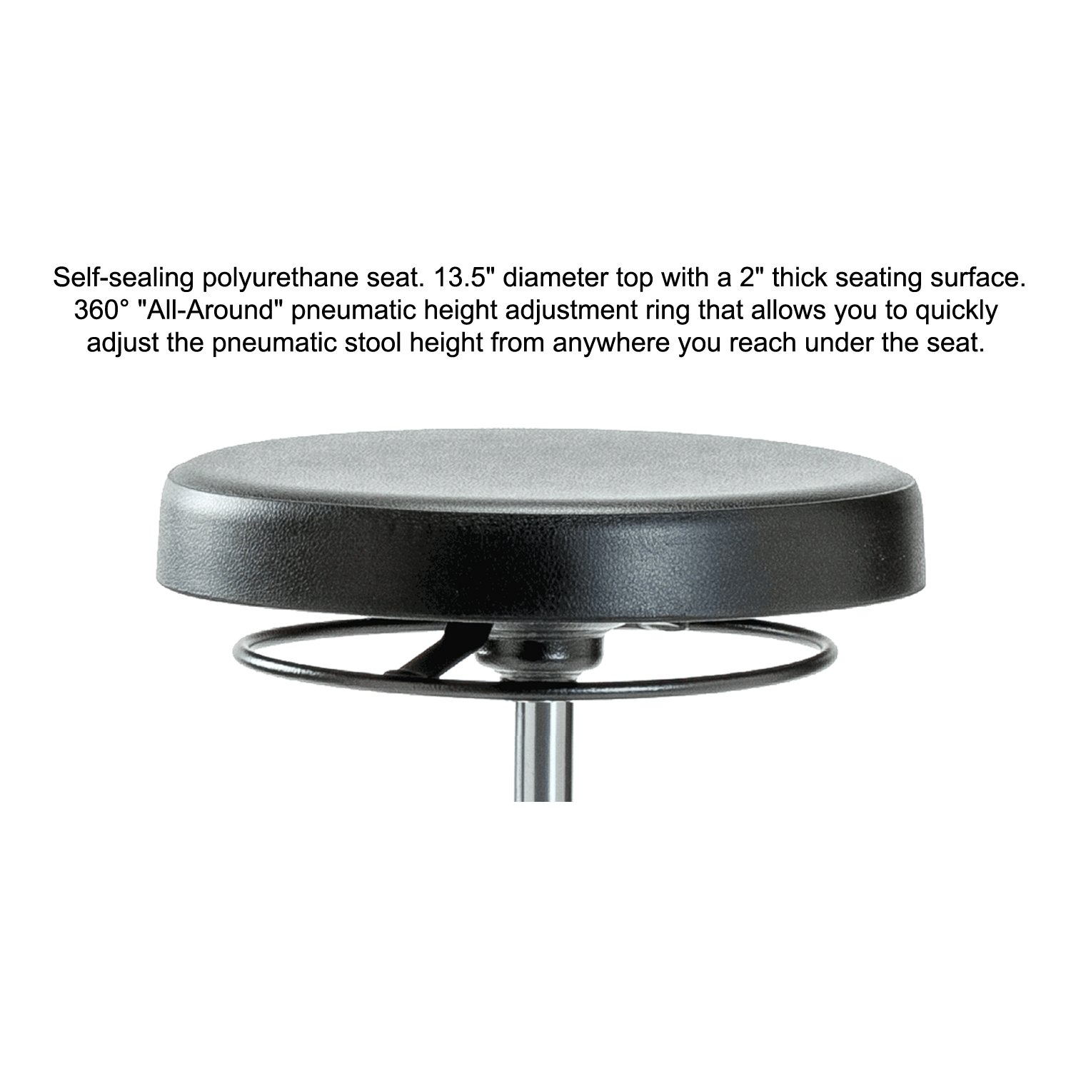 Heavy Duty Polyurethane Work Stool with Wheels - Adjustable Desk Height Rolling Chair for Carpet or Linoleum Floors - Perfect for Office, Workshop, Garage and Industrial Use