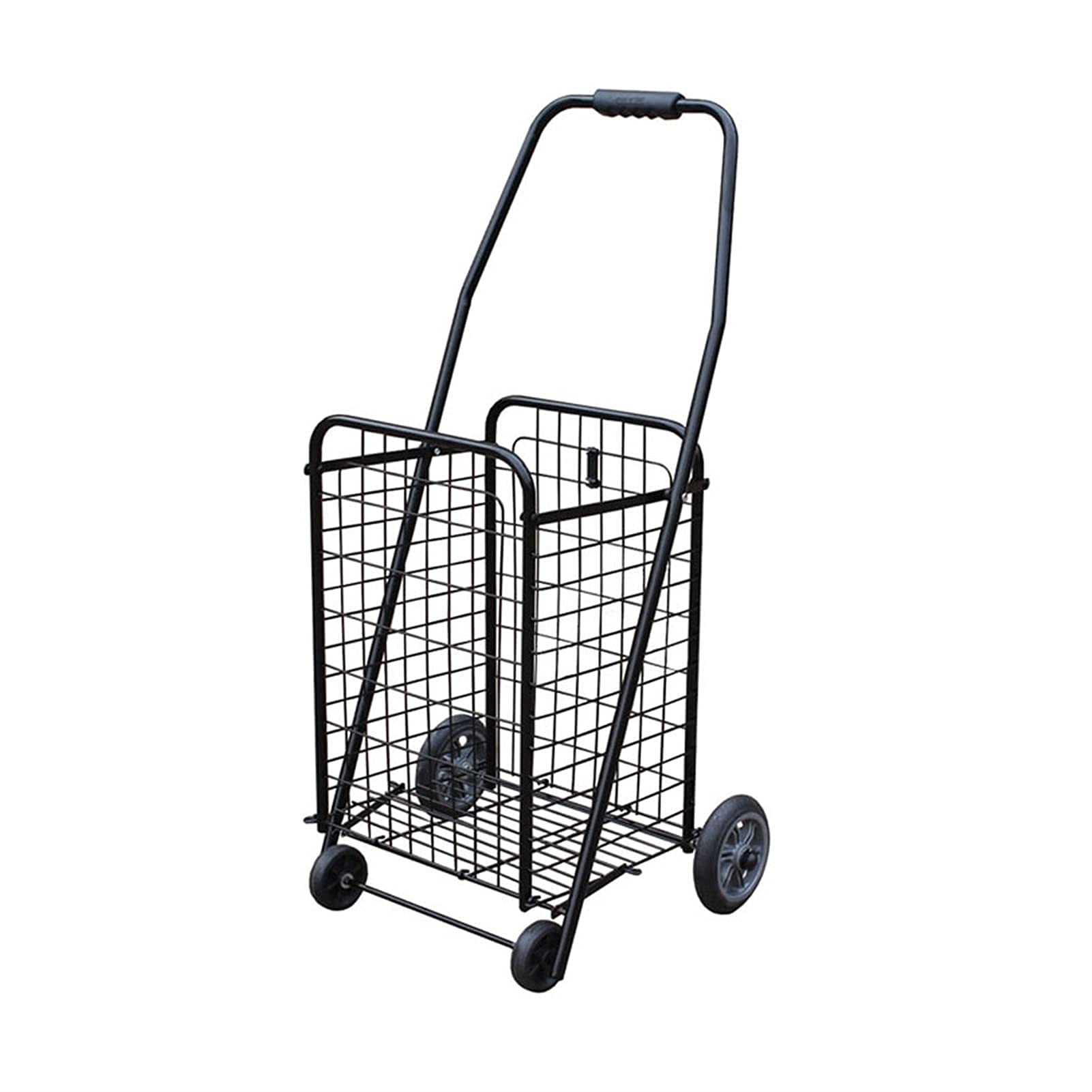 Collapsible Folding Wagon Cart with Swivel Wheels - Portable Aluminum Frame Utility Cart for Groceries, Shopping, Beach, Picnic & Outdoor Activities (Black)