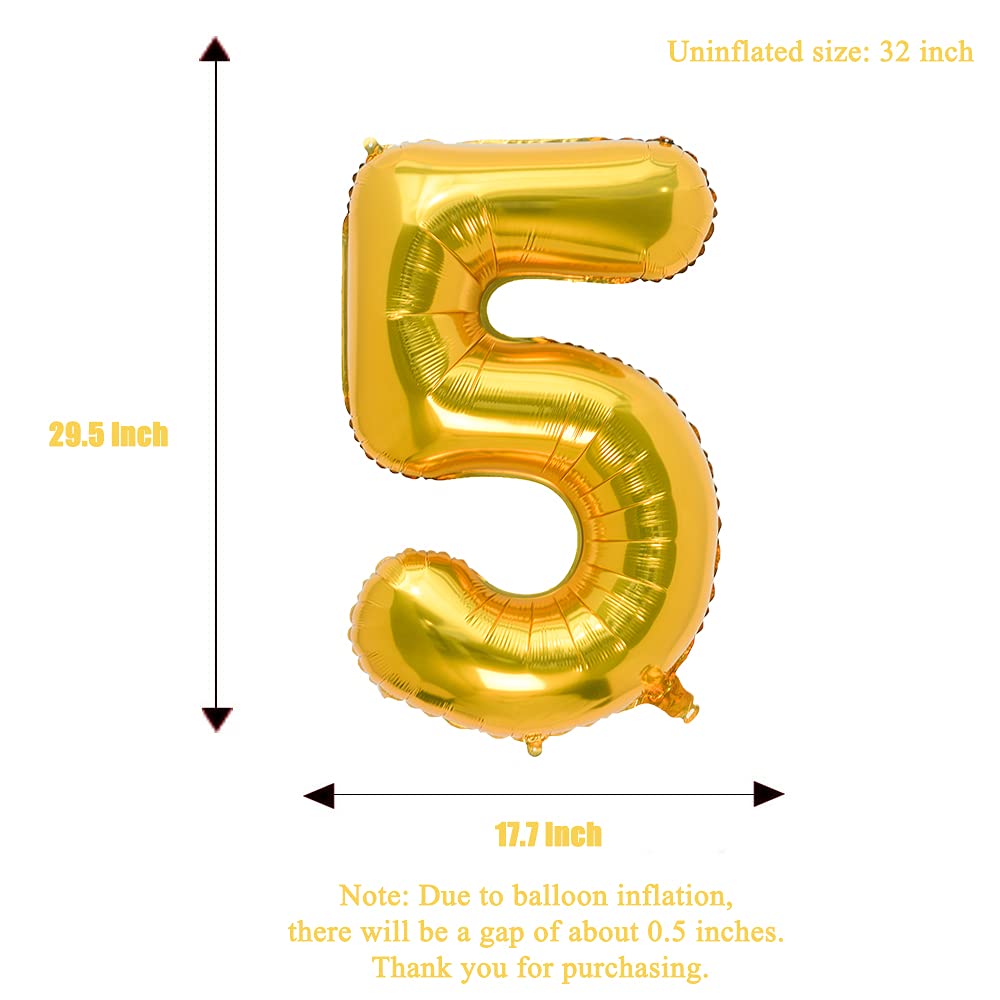 32 Inch Gold Number 5 Foil Balloon - Birthday Party Decoration Supplies for Anniversary, Graduation, Baby Shower & Special Events (Pack of 1)