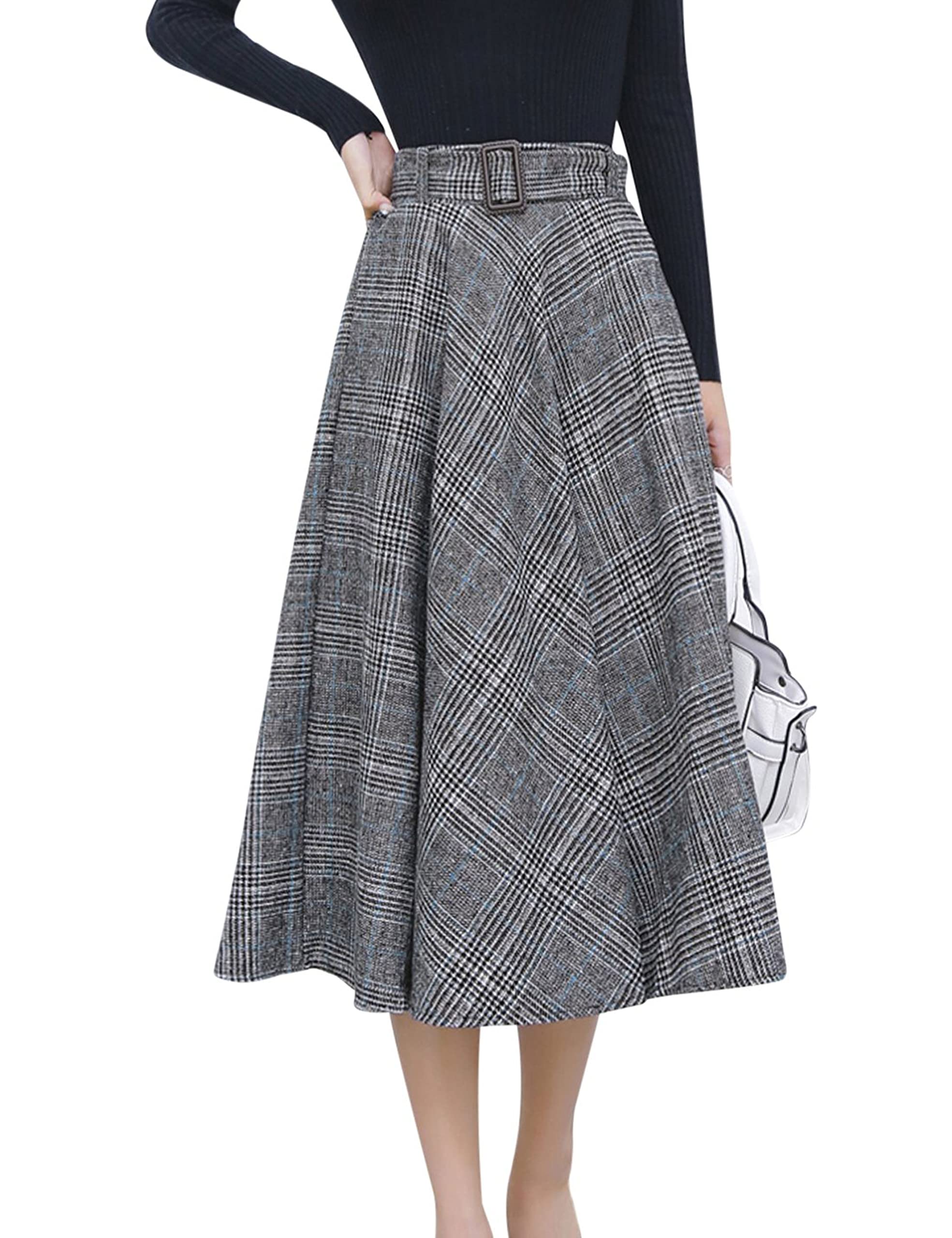 Tanming Women's Pleated Skirt - Flowy A-Line Midi Skirt with Elastic Waist for Casual & Office Wear | Perfect for Spring/Summer Outfits, Dates & Work Attire