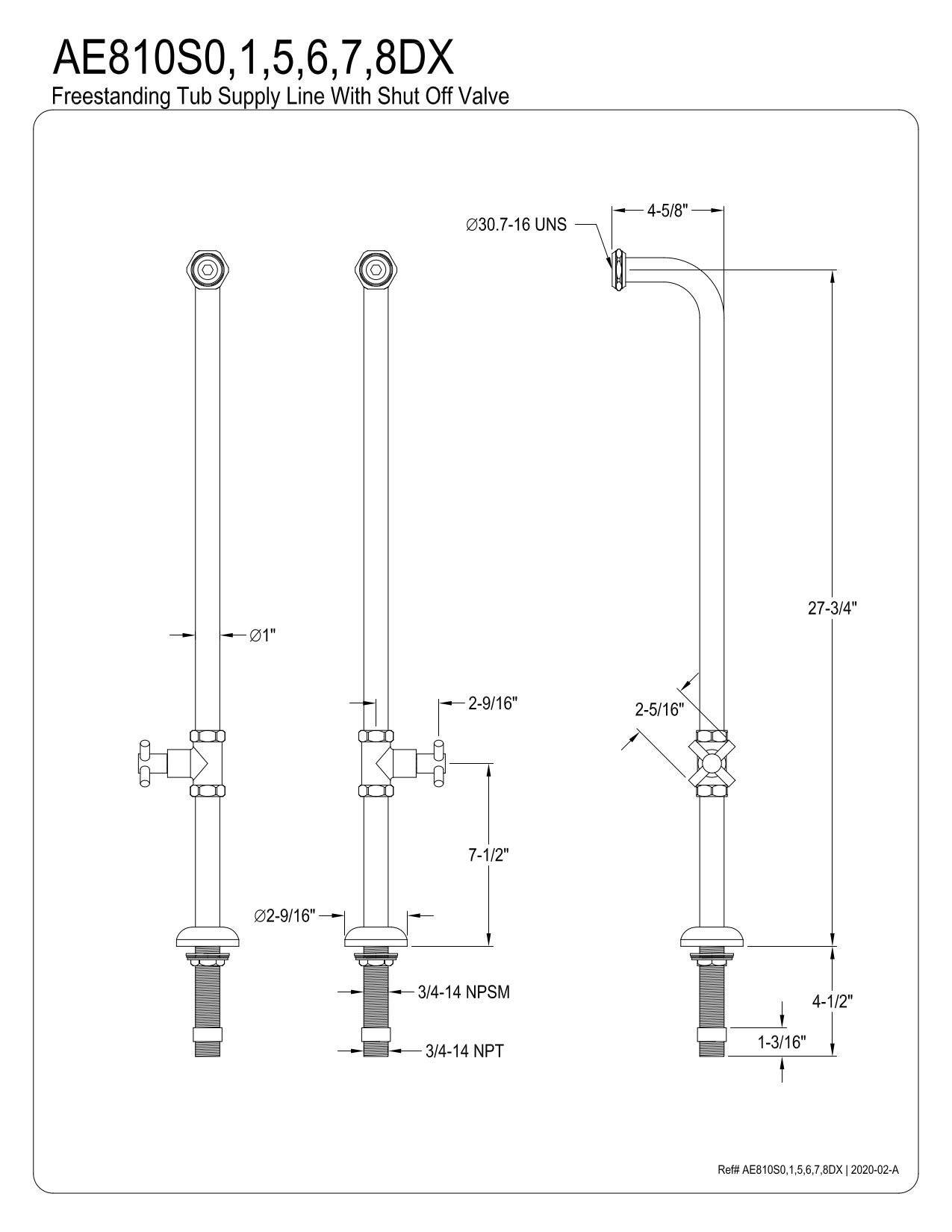 Kingston Brass AE810S7DX Concord Freestanding Bathtub Water Supply Line in Brushed Brass - Perfect for Modern Bathroom Renovations & Luxury Spa Installations