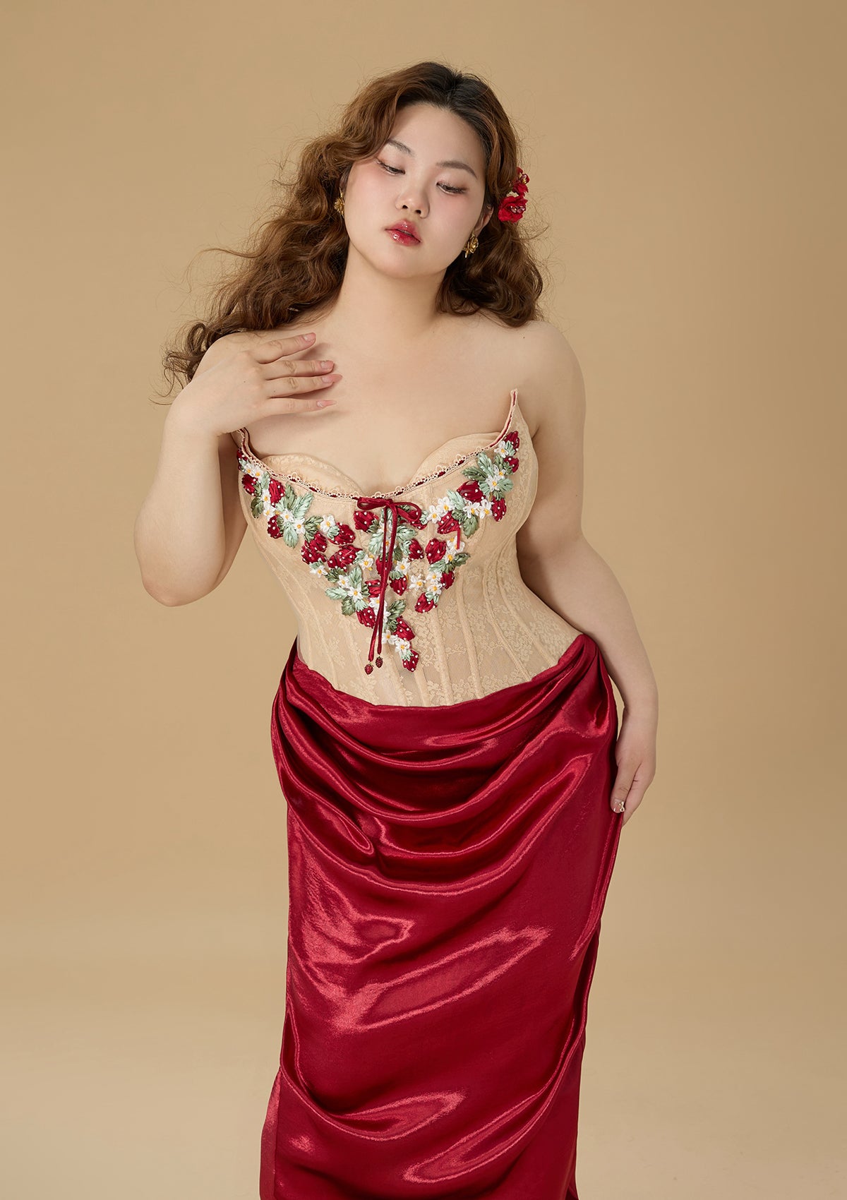 Strawberry Pinot Noir Corset Dress for Women - Sexy Curve & Plus Size Lace Up Bustier Dress for Date Night & Special Occasions