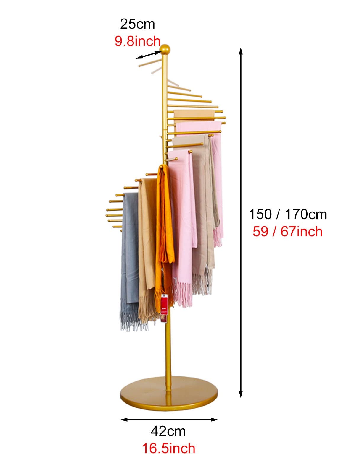 Modern Metal Tall Scarf Display Stand - Heavy Duty Floor Standing Clothes Rack with Space-Saving Design for Shawls, Belts, Pashminas & Leggings - Perfect for Boutiques, Retail Stores & Home Closet Organization