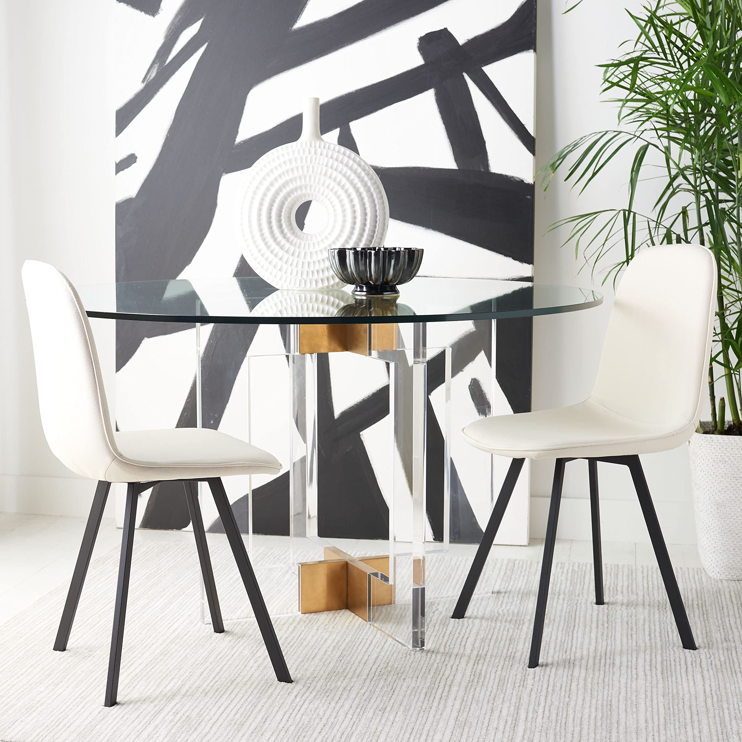 SAFAVIEH Ellery Beige & Black Accent Chair - Modern Dining & Living Room Chair for Home Decor - Perfect for Dining Sets, Lounge Areas & Farmhouse Interiors