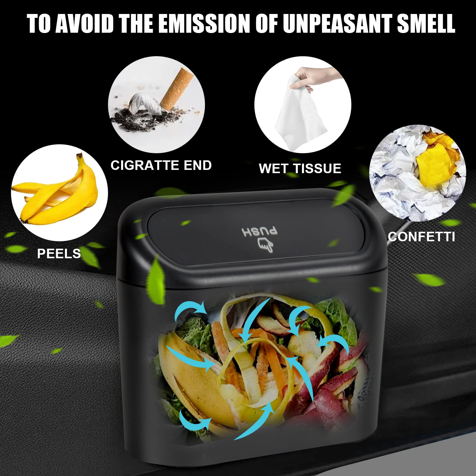 2 Pack Mini Car Trash Can with Lid & 150 Trash Bags - Leakproof Auto Garbage Bin for Front/Back Seat - Perfect for Road Trips, Commuting & Car Organization Accessories