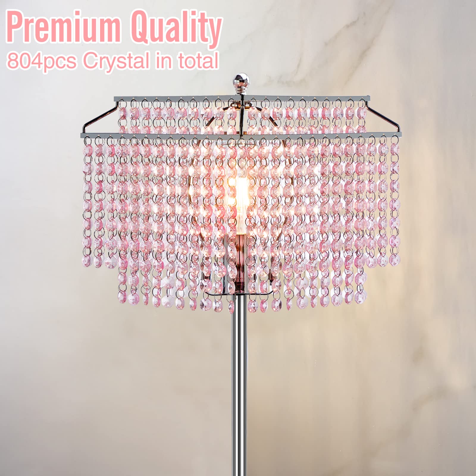 Luvkczc Crystal Floor Lamp with Pack Crystal Table Lamp Set - LED Bulb Included, Pink - Elegant Lighting for Living Room, Bedroom & Office Decor