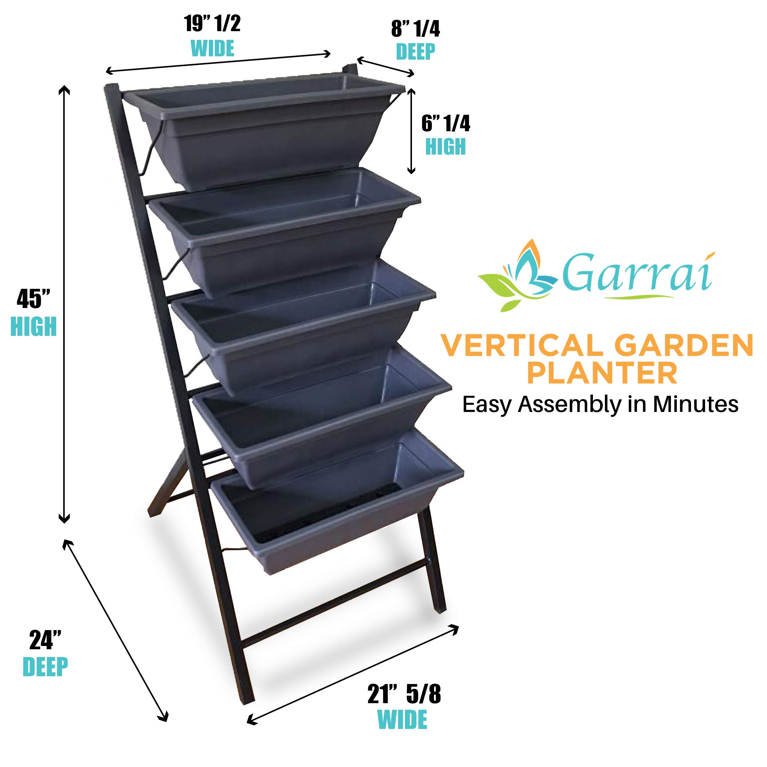 5-Tier Vertical Garden Planter - Sturdy Metal Raised Planting Box with Removable Containers (3.75ft Height) for Indoor/Outdoor Plants, Flowers, Herbs & Vegetables - Perfect for Small Spaces, Balconies & Urban Gardening
