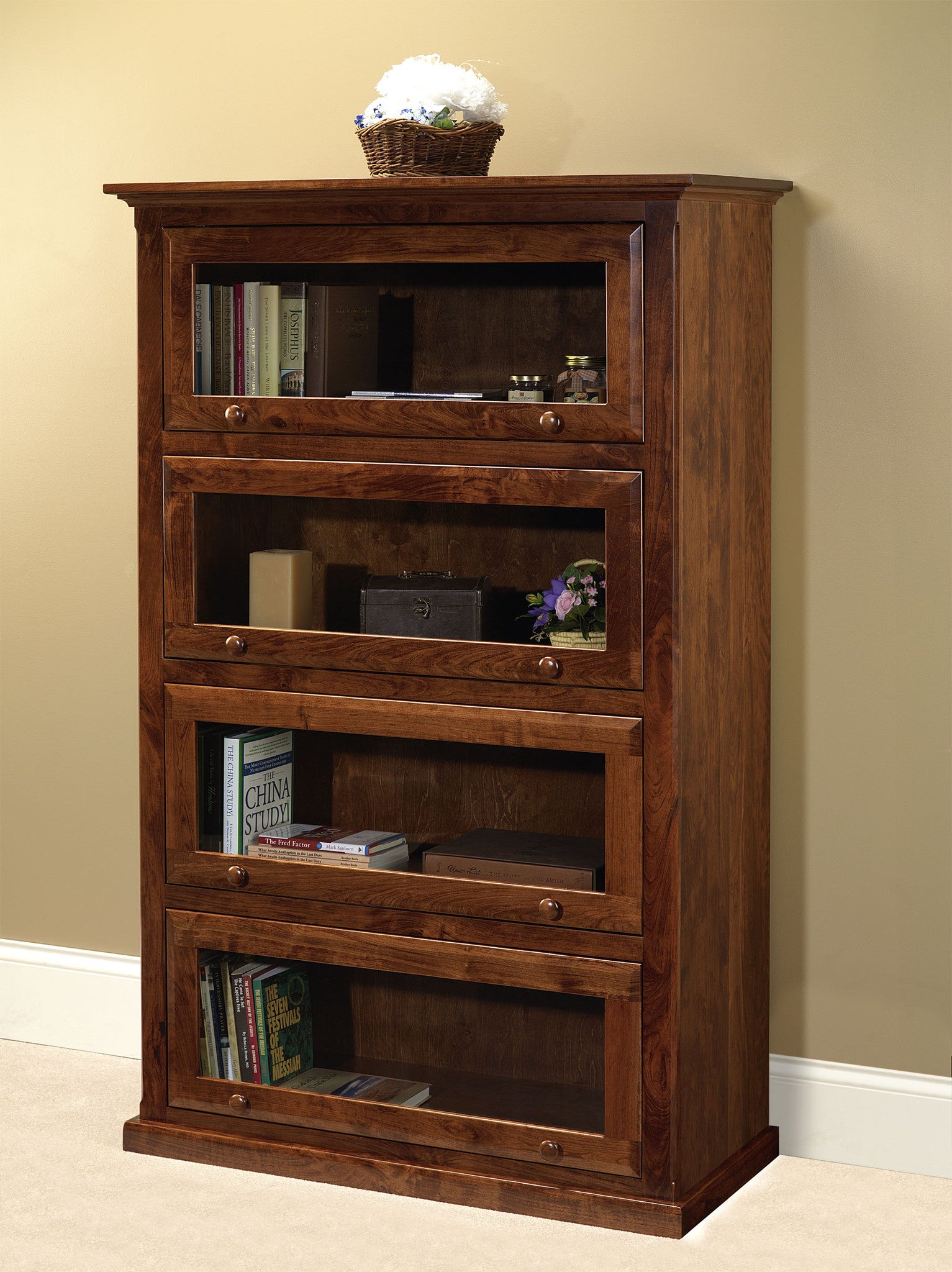 Barrister Bookcase - Classic Wooden Glass Door Book Shelf for Home Office & Library - Perfect for Storing Books, Collectibles & Legal Documents