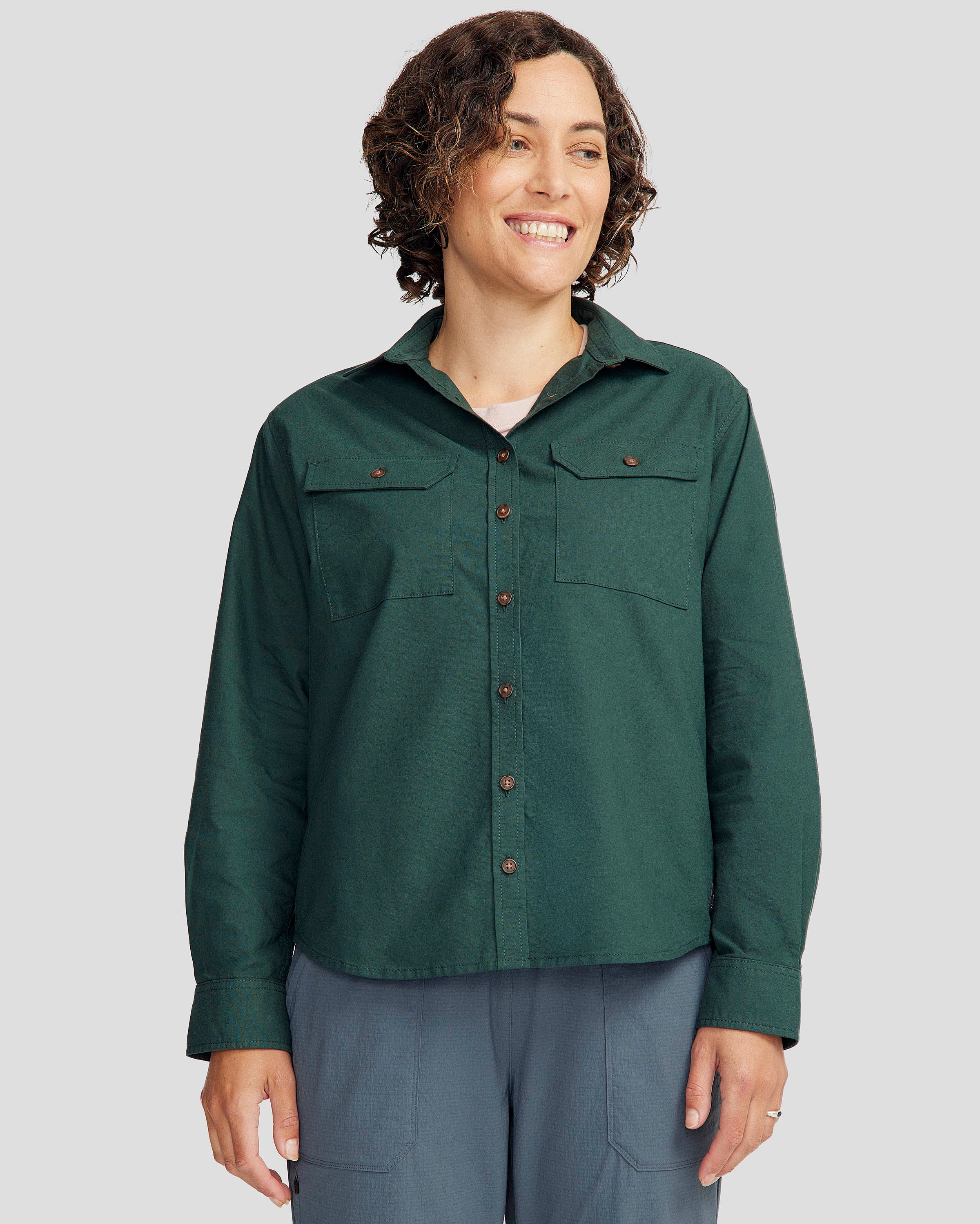 Vander HT Women's Long Sleeve Casual Shirt - Deep Forest Green - Soft Cotton Blouse for Work, Office & Everyday Wear