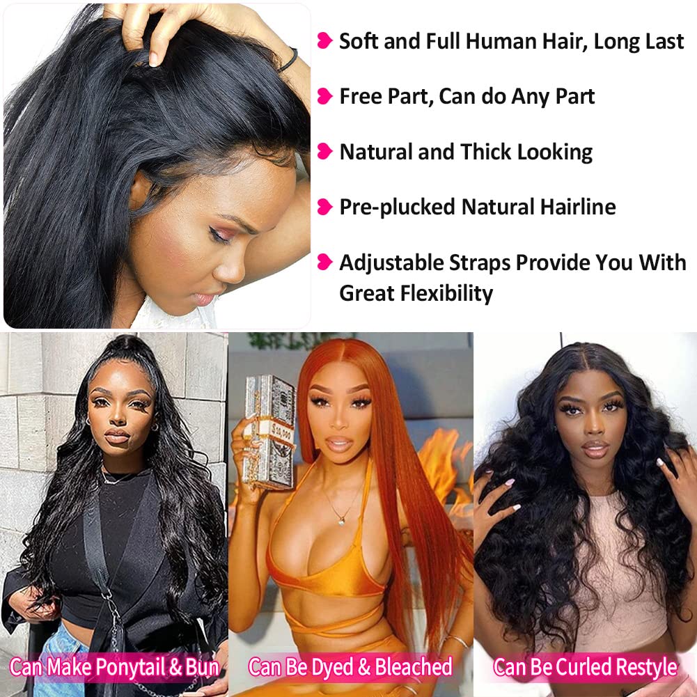 Subella 13x5 HD Lace Front Wigs Human Hair - Pre Plucked Hairline with Baby Hair, 220% Density, 12A Transparent Straight, 24 Inch Natural Black Wigs for Women - Perfect for Daily Wear, Cosplay, and Special Occasions