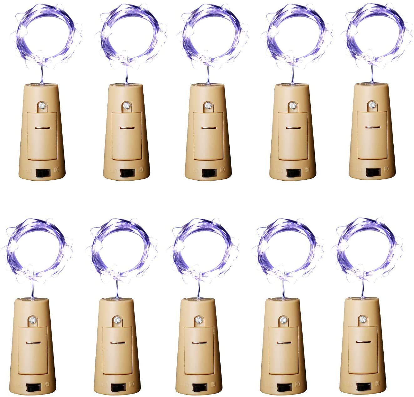 10 Pack Aluan 12LED Cork Bottle Lights - Battery Operated Wine Bottle String Lights with Screwdriver for Wedding, Christmas, Halloween Party Decor - Cool White LED Jar Lamps for Bar, Home, and Outdoor Decorations