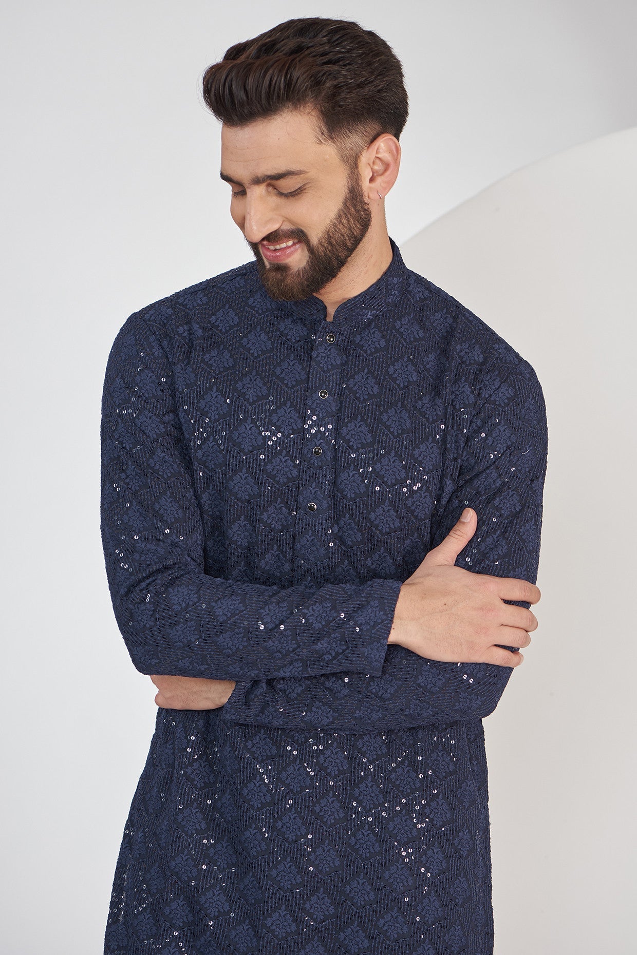 Elegant Navy Blue Chikankari Kurta for Women - Traditional Indian Embroidered Tunic Top - Perfect for Festivals, Weddings & Casual Wear