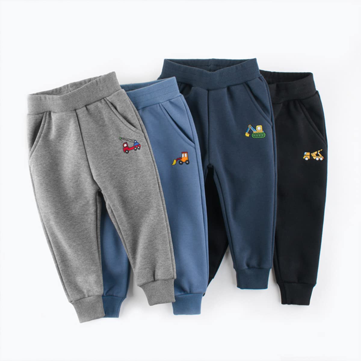 GFQLONG Boys' 3-Pack Cotton Jogger Pants - Soft Elastic Waist Casual Sweatpants with Cartoon Prints for Toddlers 2-5 Years | Playtime, School & Lounge Wear