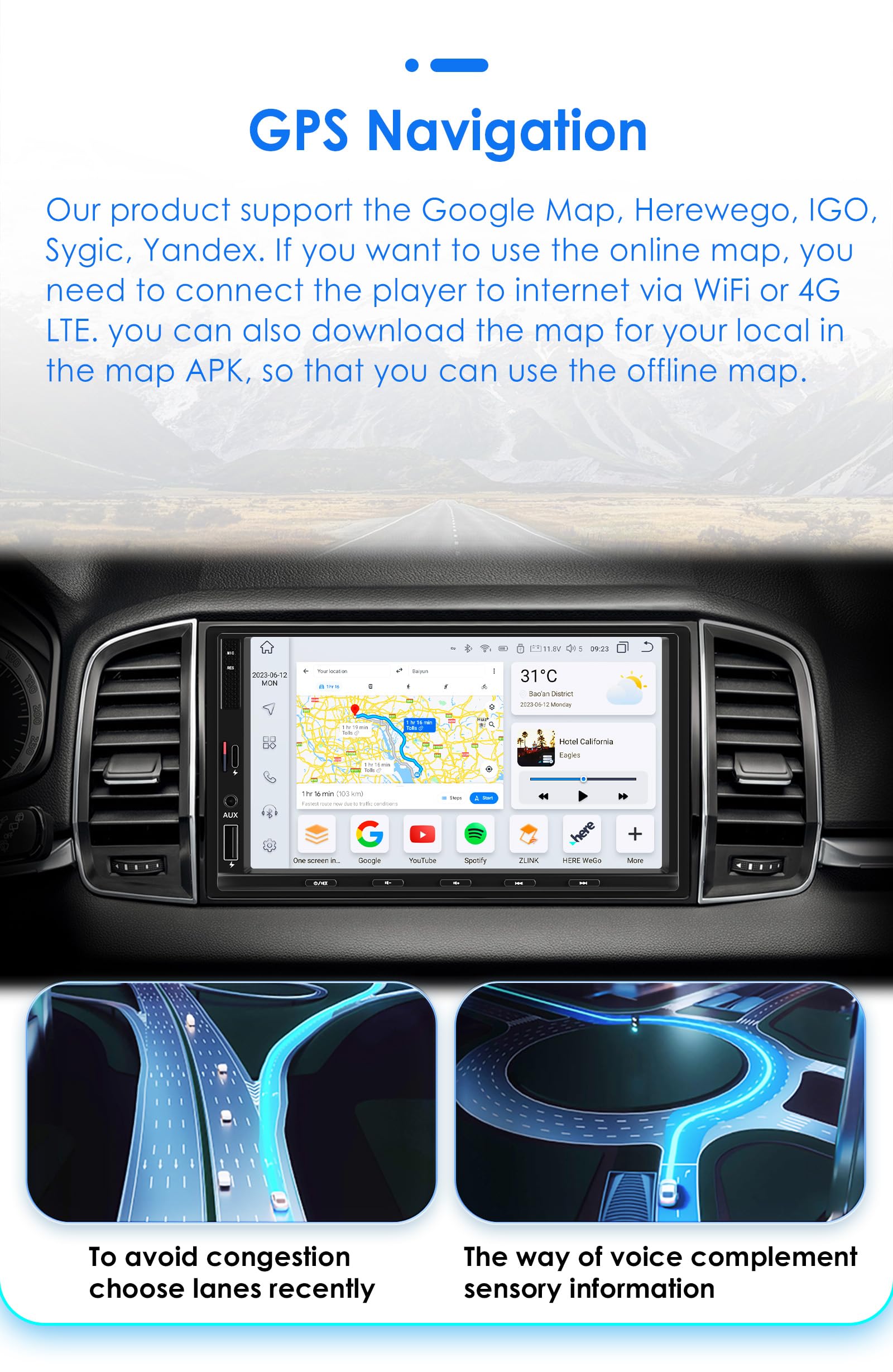 8-Core Android Double 2 Din Car Stereo with Wireless Apple CarPlay & Android Auto - Fast Charging, Bluetooth/USB, GPS Navigation, Music & Video Playback - Perfect for Road Trips & Daily Commutes