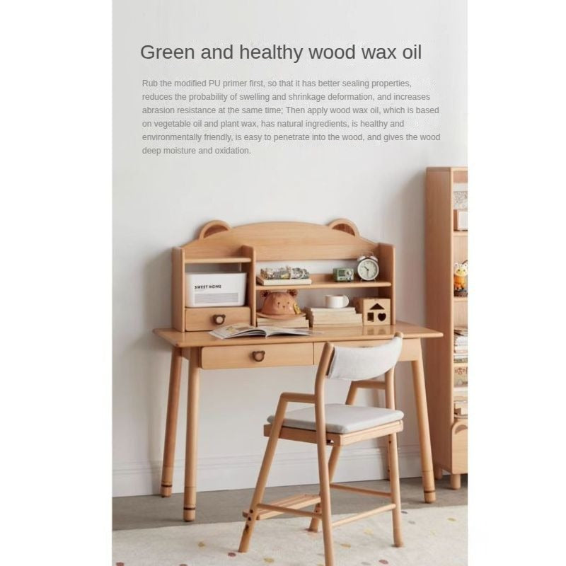 Solid Wood Kids Study Desk - Beech & Oak Wooden Children's Writing Table for Homework & Drawing | Perfect for Bedroom, Homeschool & Classroom Use