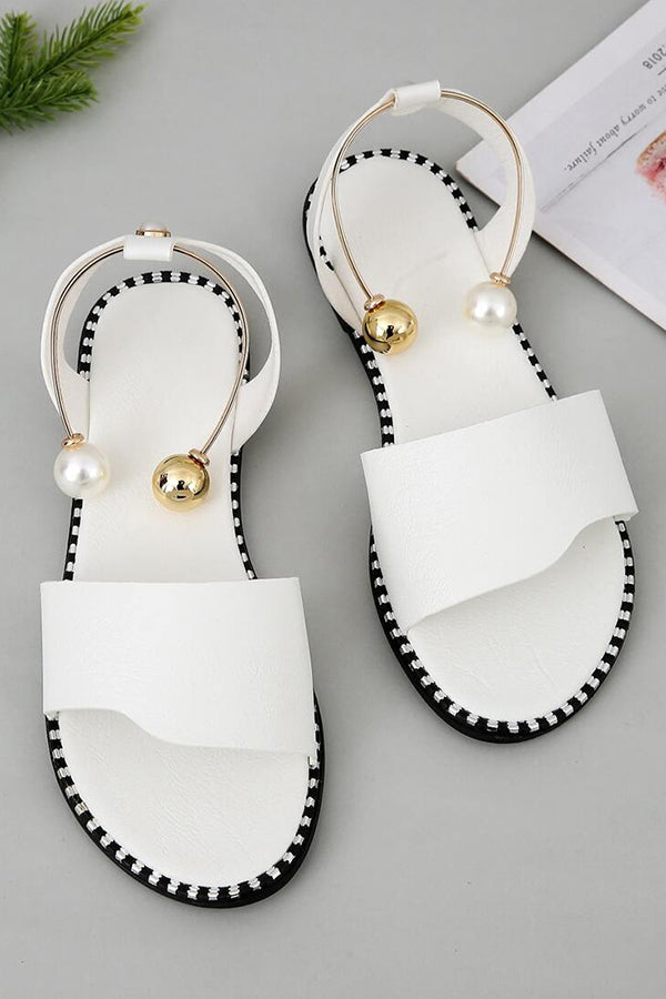 Women's Summer Flat Bottom Pearl Buckle Roman Sandals - Comfortable Casual Beach Walking Shoes for Vacation & Outdoor Activities