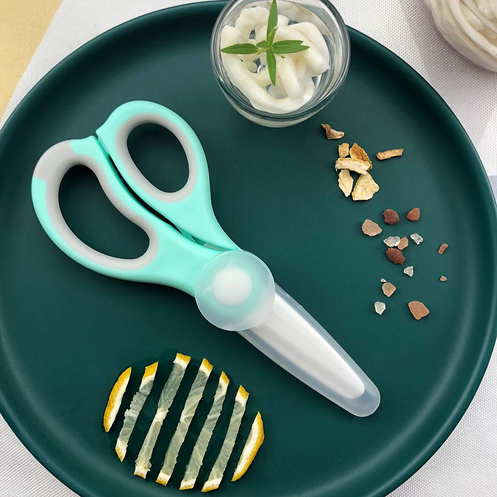 BPA-Free Ceramic Baby Food Scissors - Portable & Safe Infant Feeding Tool with Storage Box & Dust Cover (Green) | Perfect for Cutting Fruits, Vegetables & Soft Foods for Toddlers