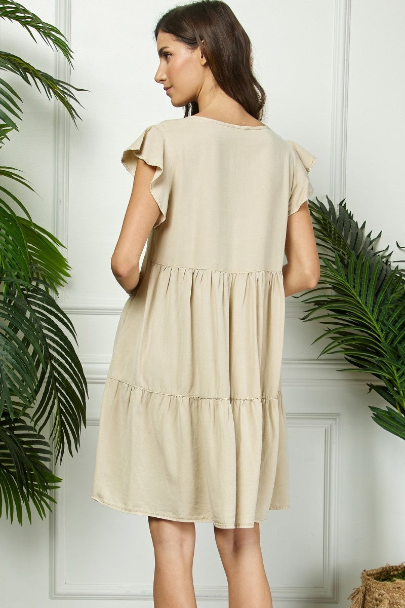 Beige Flutter Sleeve Tiered Maxi Dress for Women - Boho Summer Beach Dress for Vacation, Date Night & Outdoor Parties