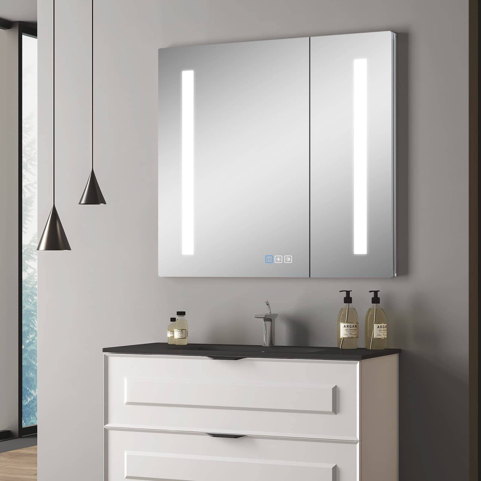 Premium LED Bathroom Mirror Medicine Cabinet with Defogger & Dimmable Lights - 24