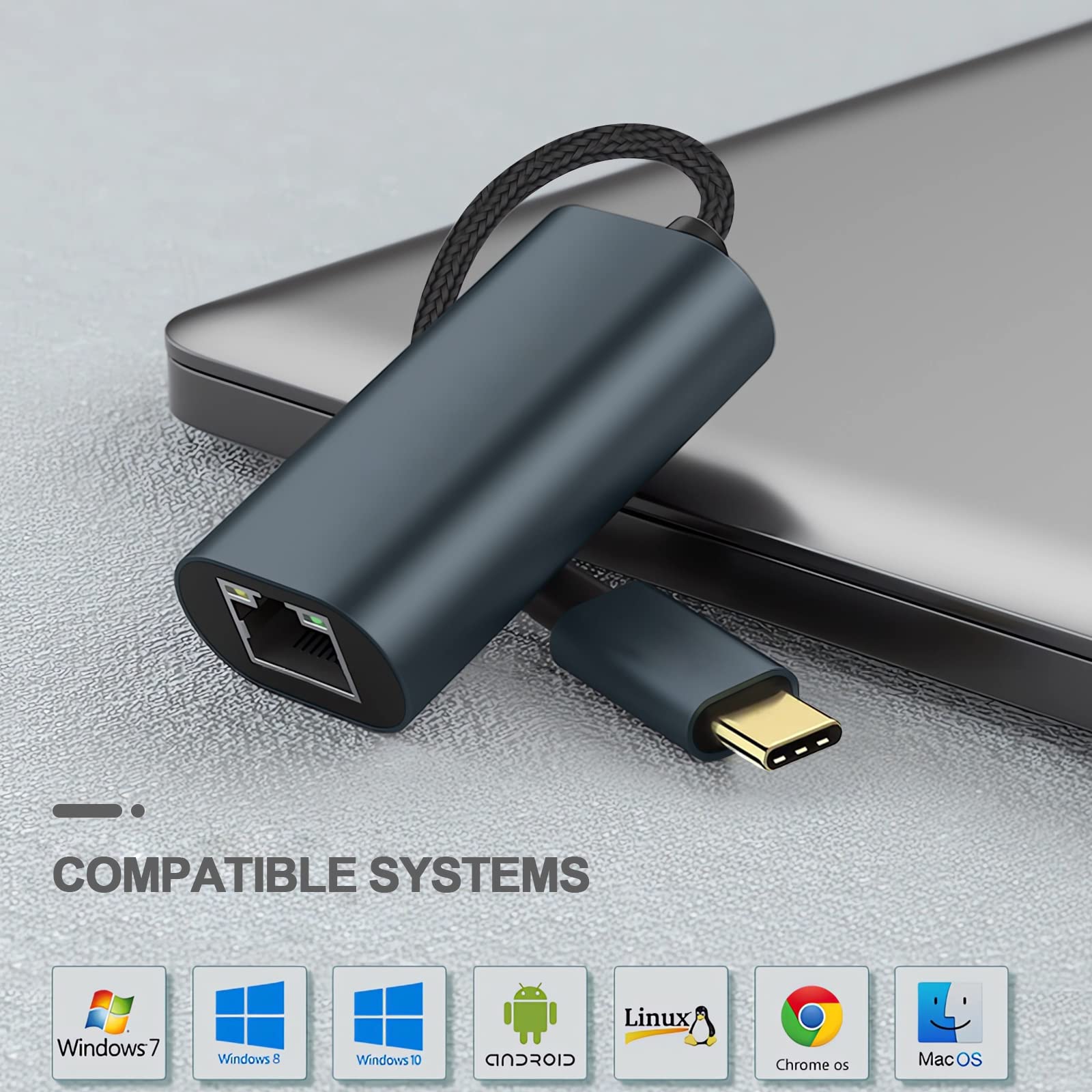 USB C to Ethernet Adapter - Gigabit LAN Network Adapter for Laptop, PC, MacBook, Nintendo Switch - Compatible with Windows, macOS, Linux - Fast Wired Internet Connection for Gaming, Streaming & Remote Work (Grey Green)