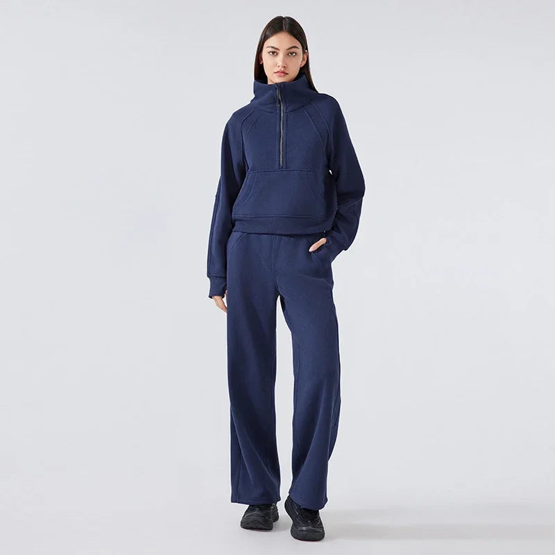 Women's Autumn Half-Zip Fleece Hoodie - Warm Stand Collar Pullover for Outdoor Sports & Casual Wear | Cozy Fall Layering Essential for Hiking, Running & Everyday Comfort