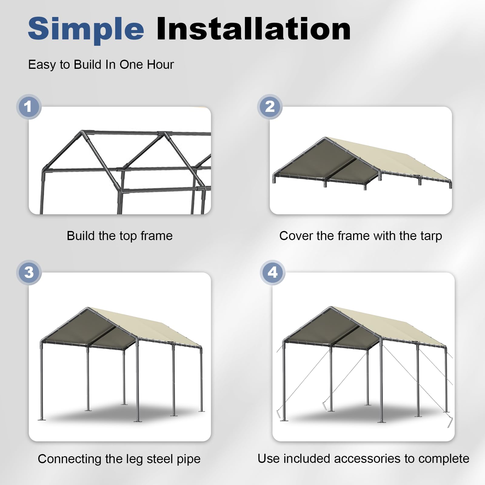 Grezone 10x20ft Heavy Duty Portable Carport Tent - All Season UV Resistant Car Canopy Shelter for Auto, Truck & Boat (Beige) | Perfect for Outdoor Vehicle Protection, RV Cover & Backyard Storage