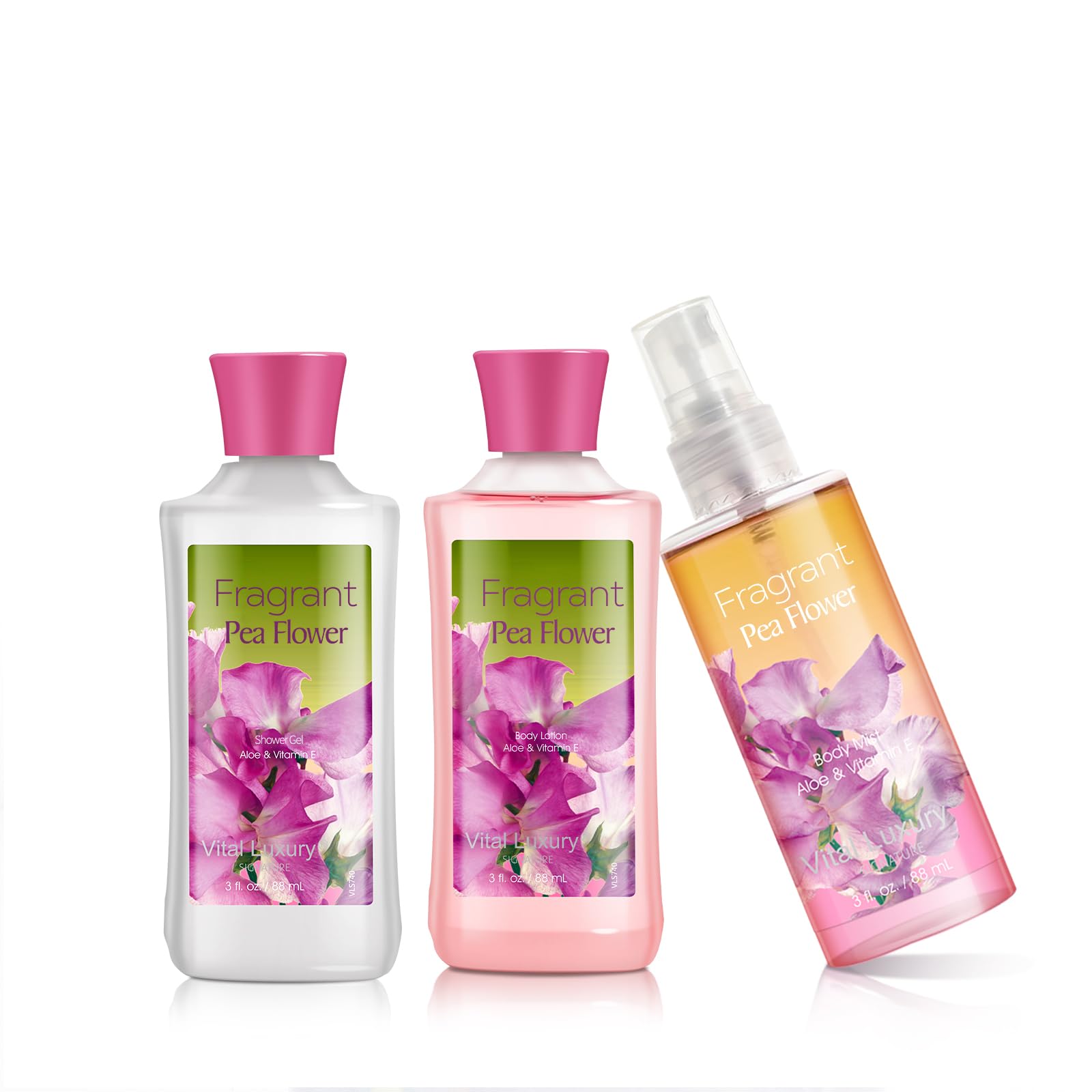 Pea Flower Scented Bath & Body Travel Set - Moisturizing Body Lotion, Refreshing Shower Gel & Fragrance Mist | Perfect for Home Spa Relaxation & On-the-Go Self Care