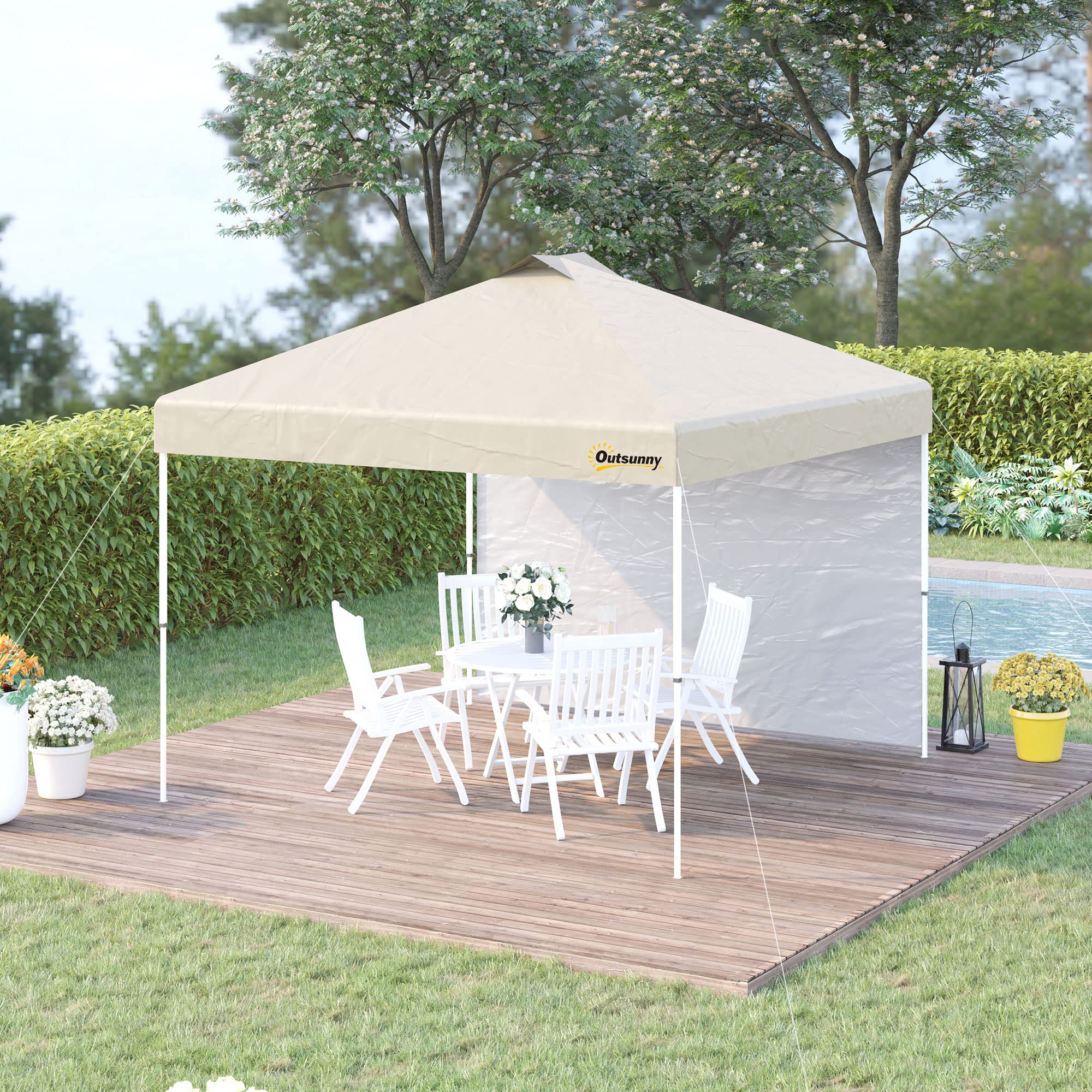 Outsunny 10x10 Feet Pop Up Canopy Tent with Removable Sidewall - Commercial Instant Sun Shelter for Outdoor Events, Parties, Camping & Beach - Includes Wheeled Carry Bag (Beige) | Perfect for Backyard BBQs, Farmers Markets & Tailgating