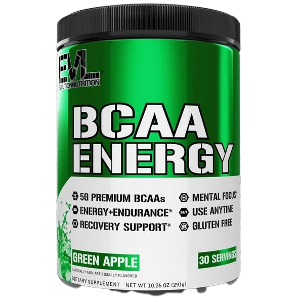 EVLution Nutrition BCAA Energy Powder - Green Apple Flavor, 291g (10.26 oz) | Pre-Workout Supplement for Muscle Recovery & Endurance | Ideal for Gym, Running & Fitness Training