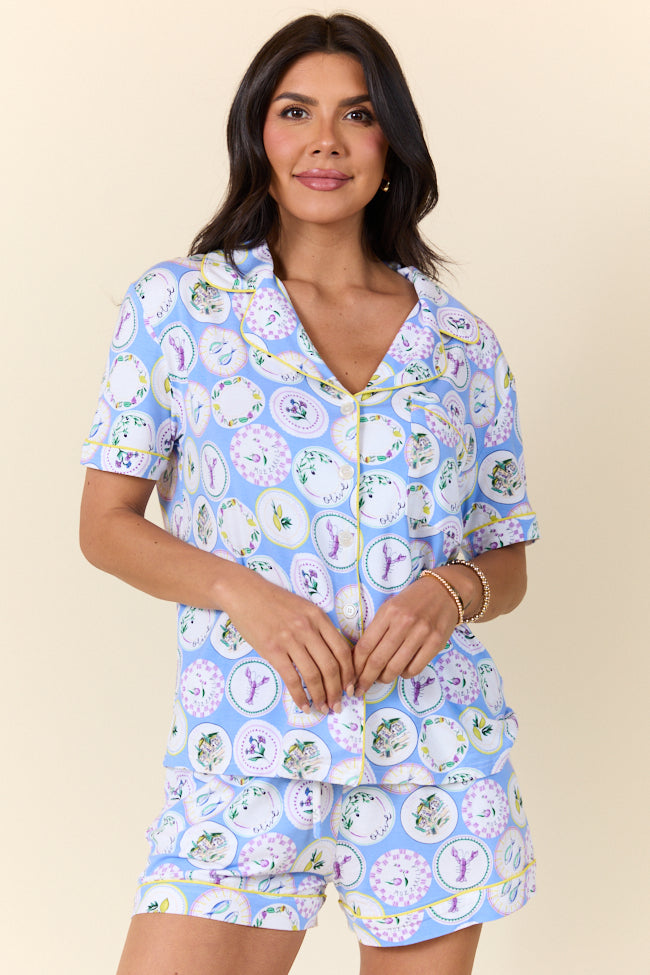 Under The Stars Decorative Plate Print Bamboo Pajama Top for Women - Soft & Comfortable Sleepwear for Cozy Nights at Home