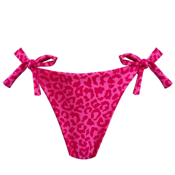 Sexy Pink Glow Brazilian Tie Side Scrunch Bikini Bottom - High Waisted Cheeky Swimwear for Women, Perfect for Beach Vacation & Pool Party