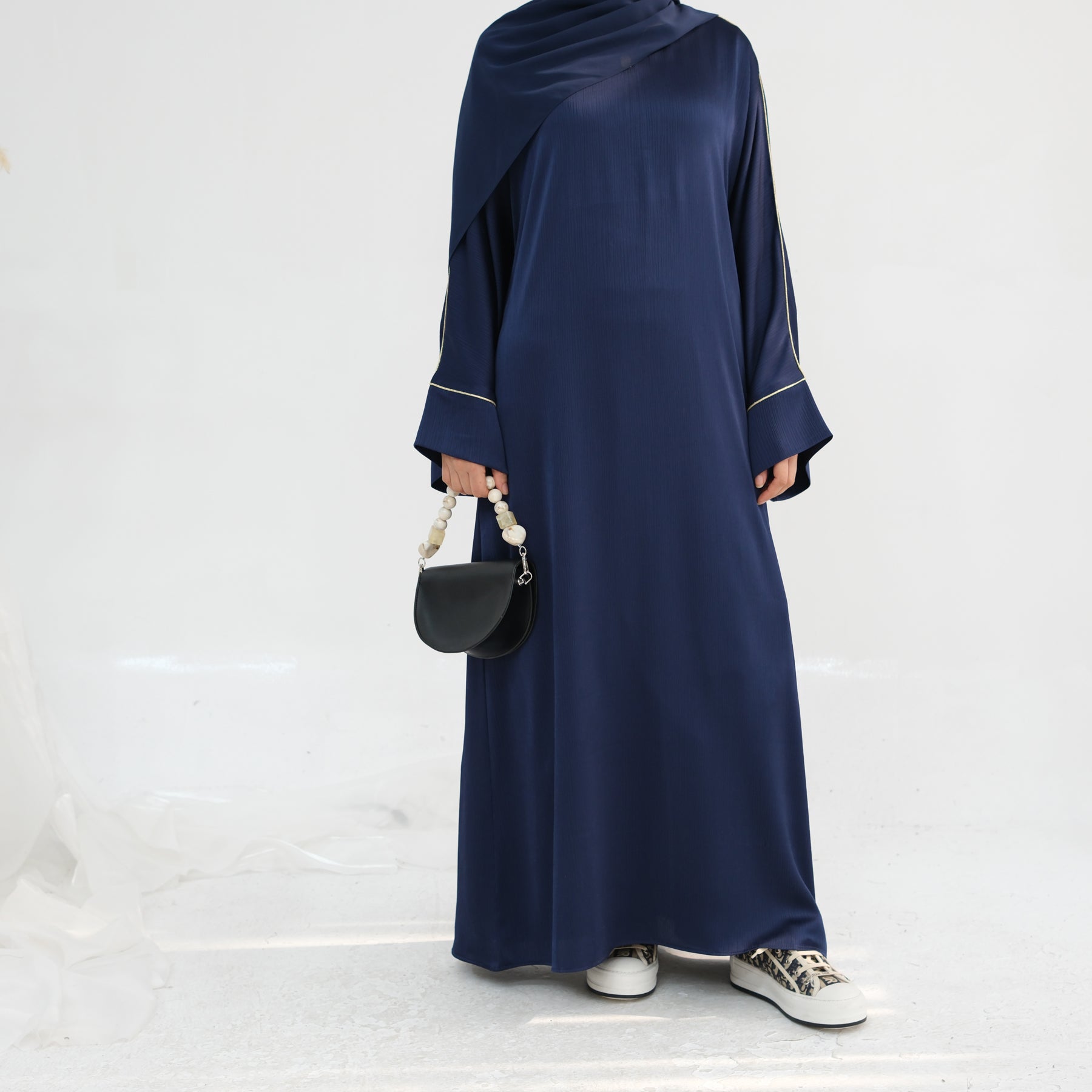 Stylish Ayana Textured Piping Detail Abaya Dress in Blue - Perfect for Modest Fashion, Prayer Outfits & Special Occasions