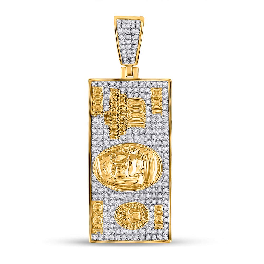 10kt Yellow Gold Men's Round Diamond Money Bill Charm Pendant - 5/8 Cttw - Dazzlingrock Collection - Perfect for Gifts, Special Occasions & Everyday Luxury Jewelry