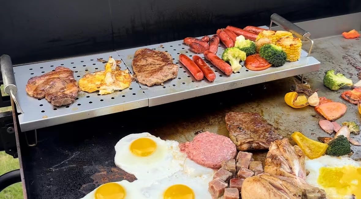 Adjustable Stainless Steel BBQ Griddle Warming Rack - Compatible with Blackstone 17/22/28/36 Inch, Weber, Charbroil, Camp Chef & Most Tabletop Flattop Griddles - Perfect for Outdoor Cooking, Backyard BBQs, Camping & Tailgating Parties