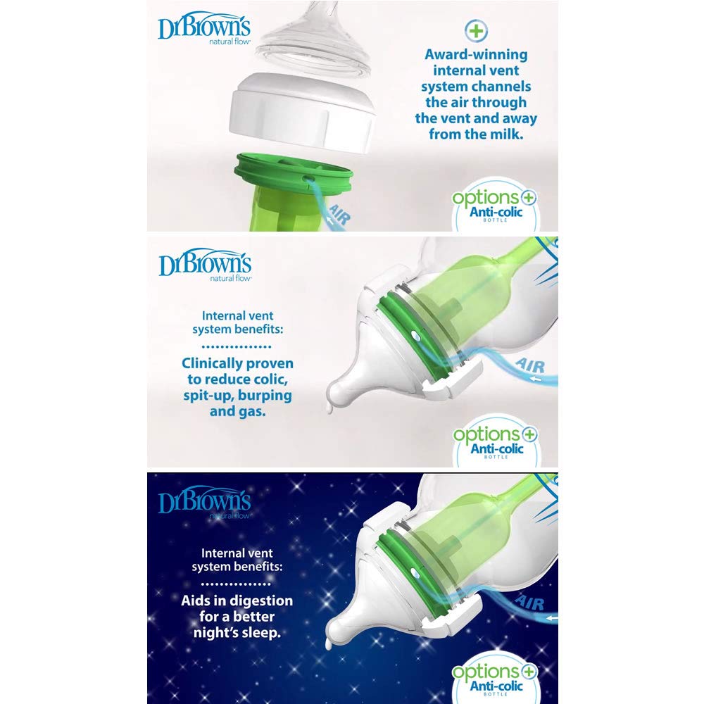 Dr. Brown's 5oz Options+ Wide-Neck Baby Bottles, 2-Pack - BPA-Free Anti-Colic Bottles for Newborns & Infants - Perfect for Breastfeeding Transition & On-The-Go Feeding