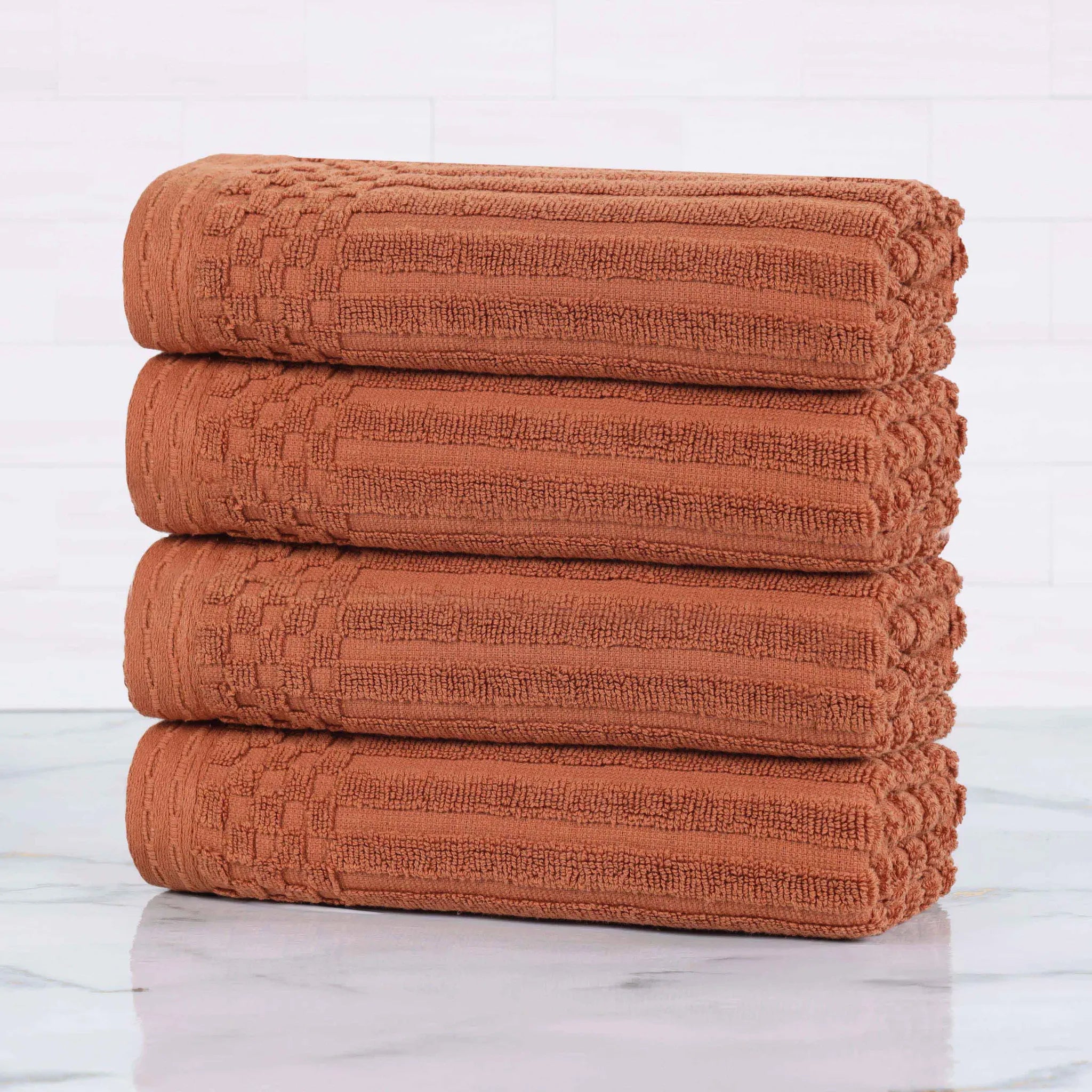 Premium Soho Ribbed Cotton Hand Towel Set - 4-Piece Ultra Absorbent Bath Towels for Kitchen, Bathroom & Gym - Soft & Quick-Drying