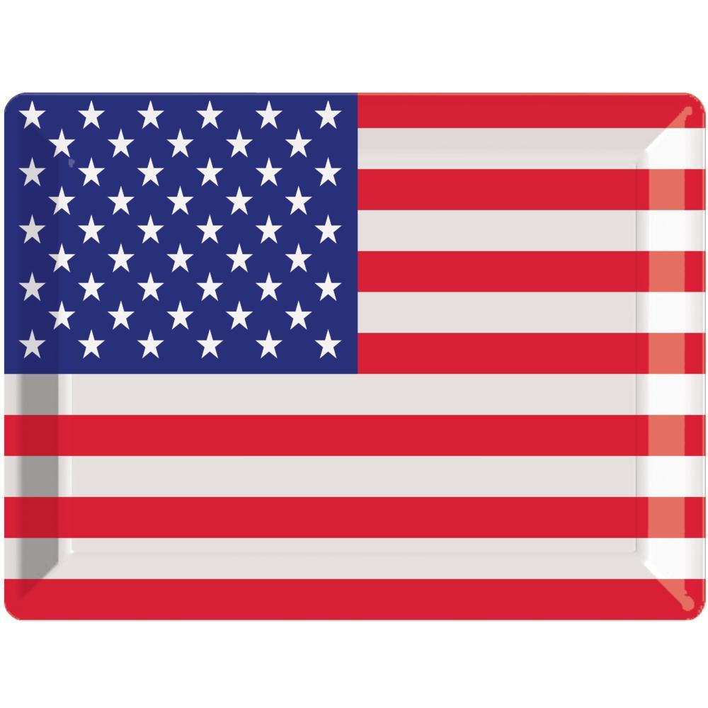12-Piece Bulk Patriotic Flag Plastic Serving Trays - Perfect for 4th of July Parties, BBQs, and Patriotic Events
