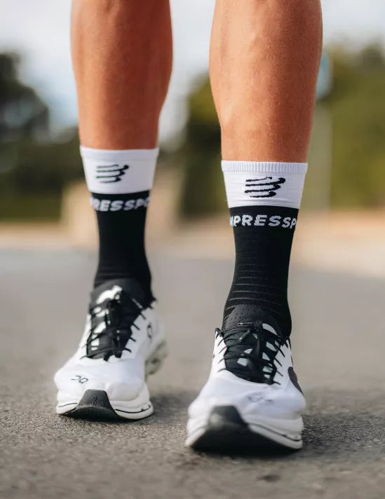 Compressport Unisex Mid Compression Socks v2.0 - Black & White - Running, Hiking & Travel Support Socks for Men & Women