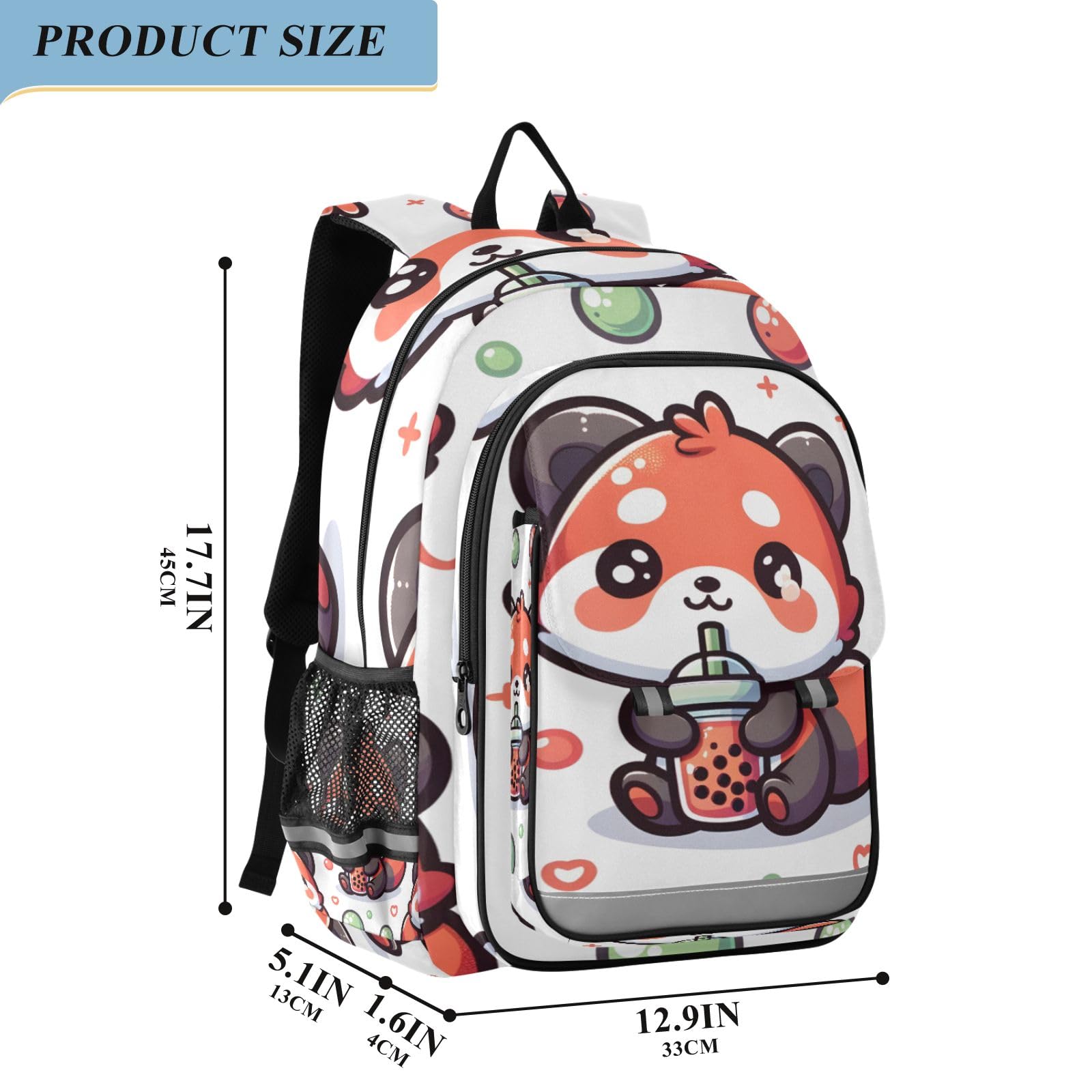 Adorable Red Panda Bubble Tea Cartoon Laptop Backpack for Boys & Girls - School Bookbag, Travel Backpack, Casual Daypack for Students | Perfect for School, College, Travel & Daily Use