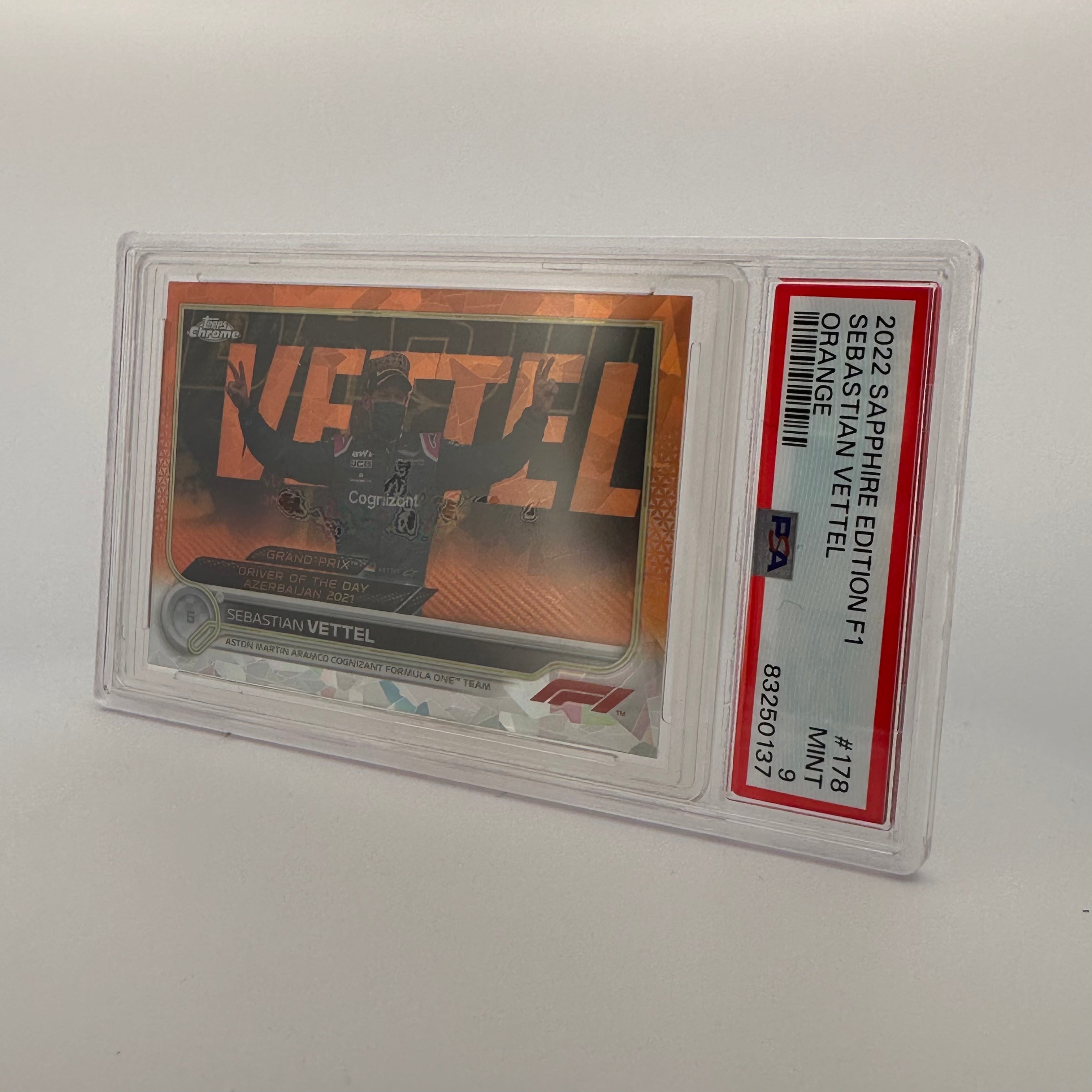 PSA 9 Graded 2019 Sebastian Vettel #178 Sapphire Edition Orange Parallel 19/25 - Rare F1 Trading Card for Collectors & Racing Fans - Perfect for Display, Investment & Memorabilia Collections