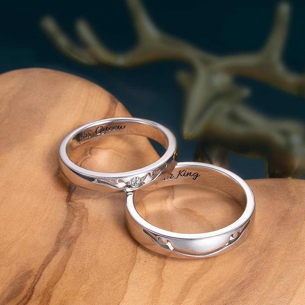 Custom His & Her Antler Couple Rings 925 Silver - Wedding Bands for Couples, Anniversary Gifts