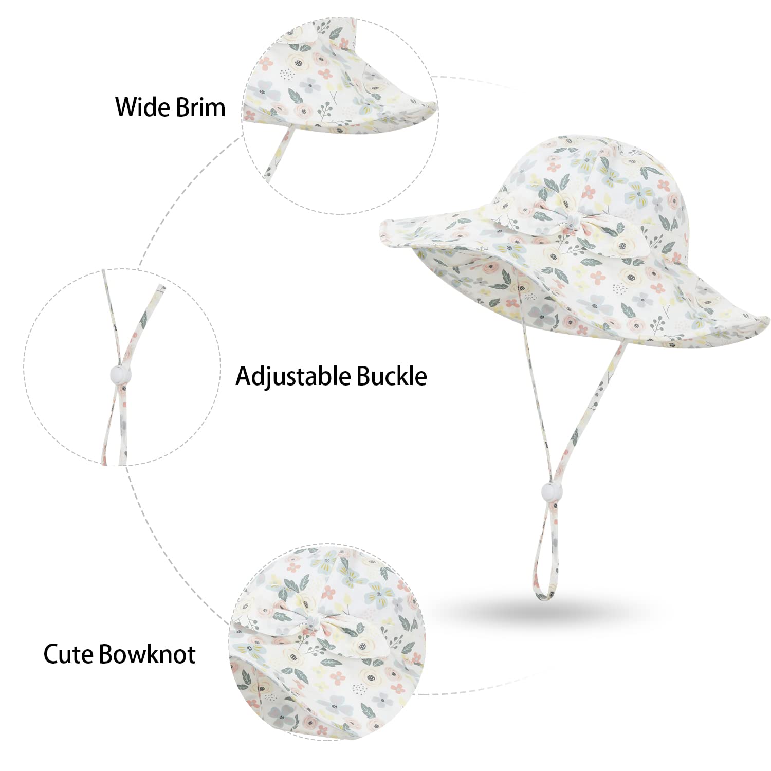 Baby Girls Sun Hat UPF 50+ Wide Brim Bucket Hat for Toddler & Infant - UV Protection for Beach, Pool, Park & Outdoor Summer Activities