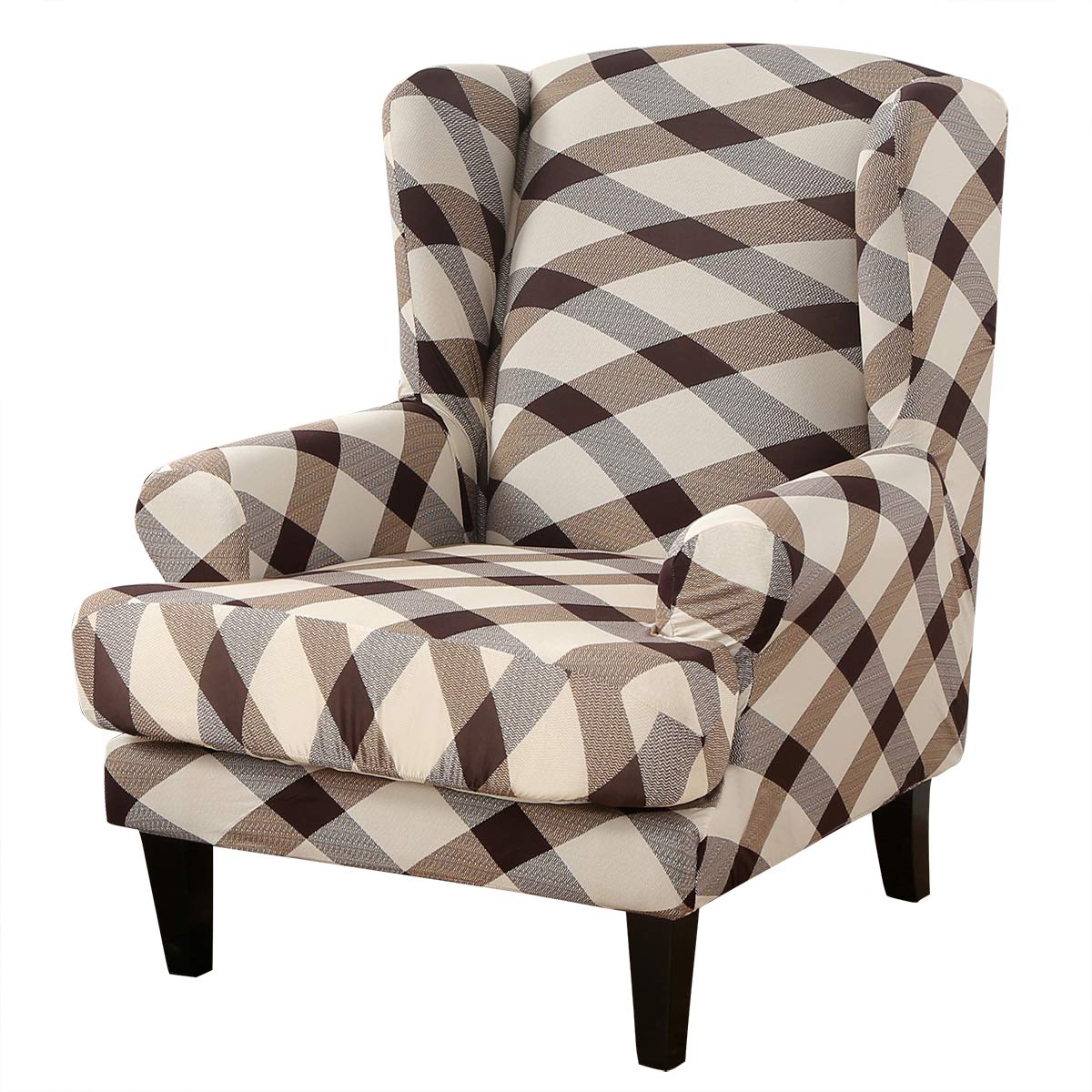 Stretch Wingback Chair Slipcovers 2-Piece Set - Washable Spandex Sofa Covers with Armrests, Furniture Protector for Living Room (Printed-05) - Perfect for Home Decor, Accent Chairs & Pet Protection